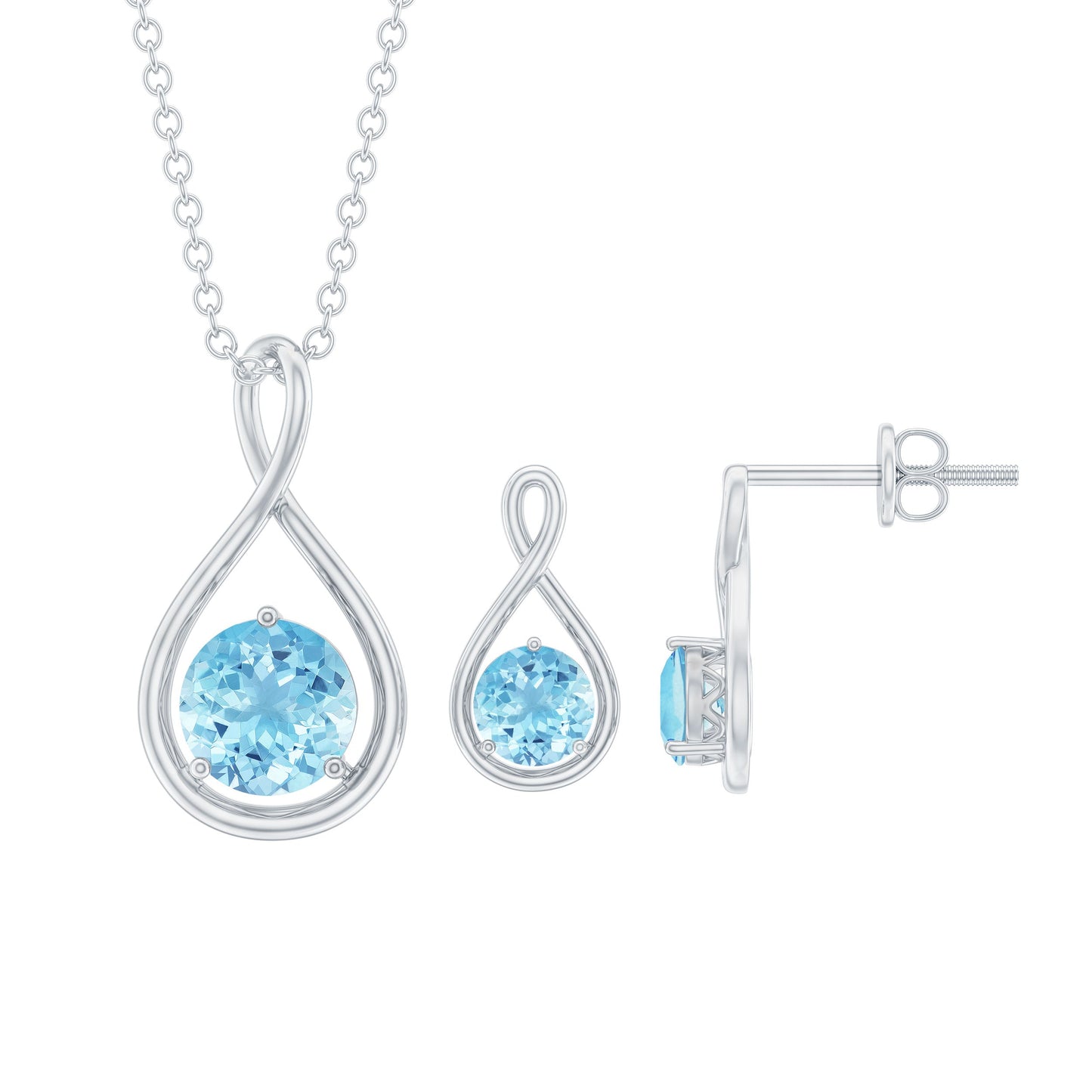 Natural Aquamarine Infinity Jewelry Set for Women