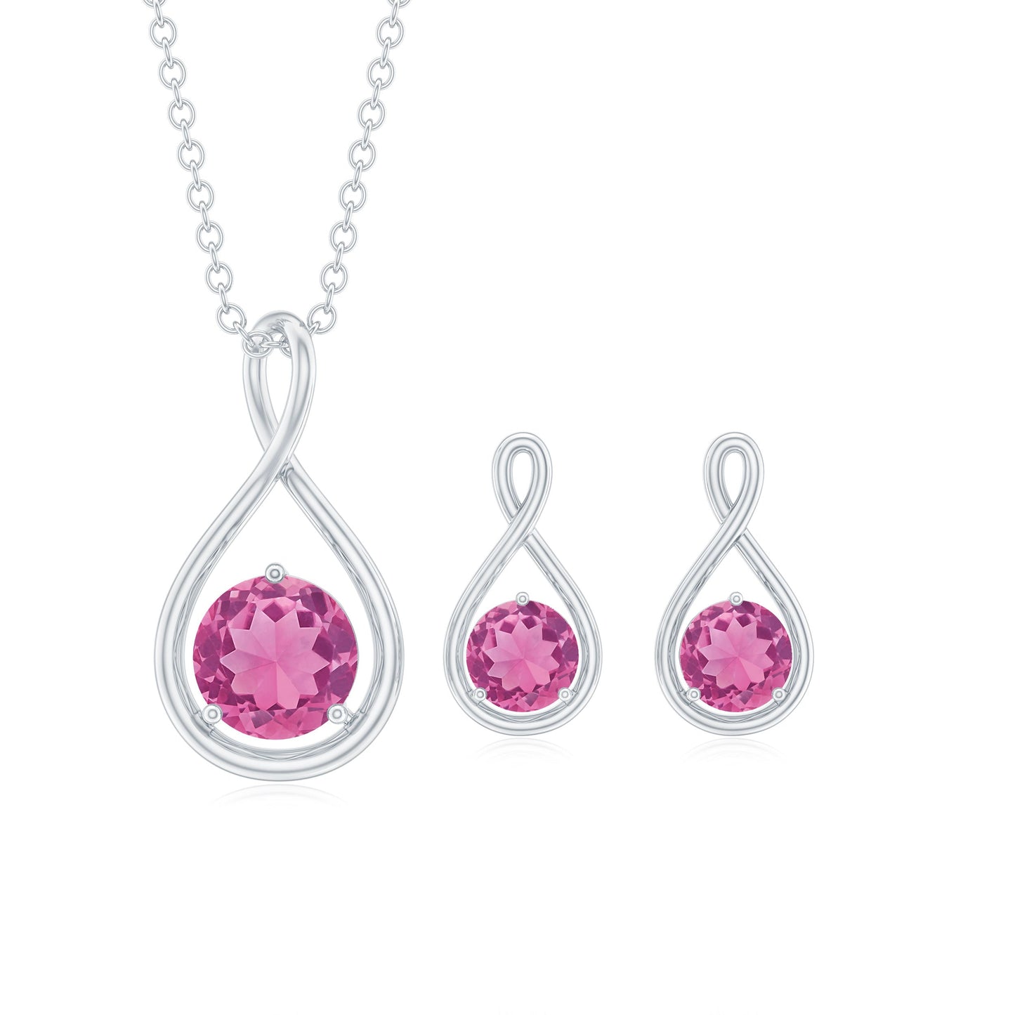 Genuine Pink Tourmaline Infinity Necklace and Earrings Set