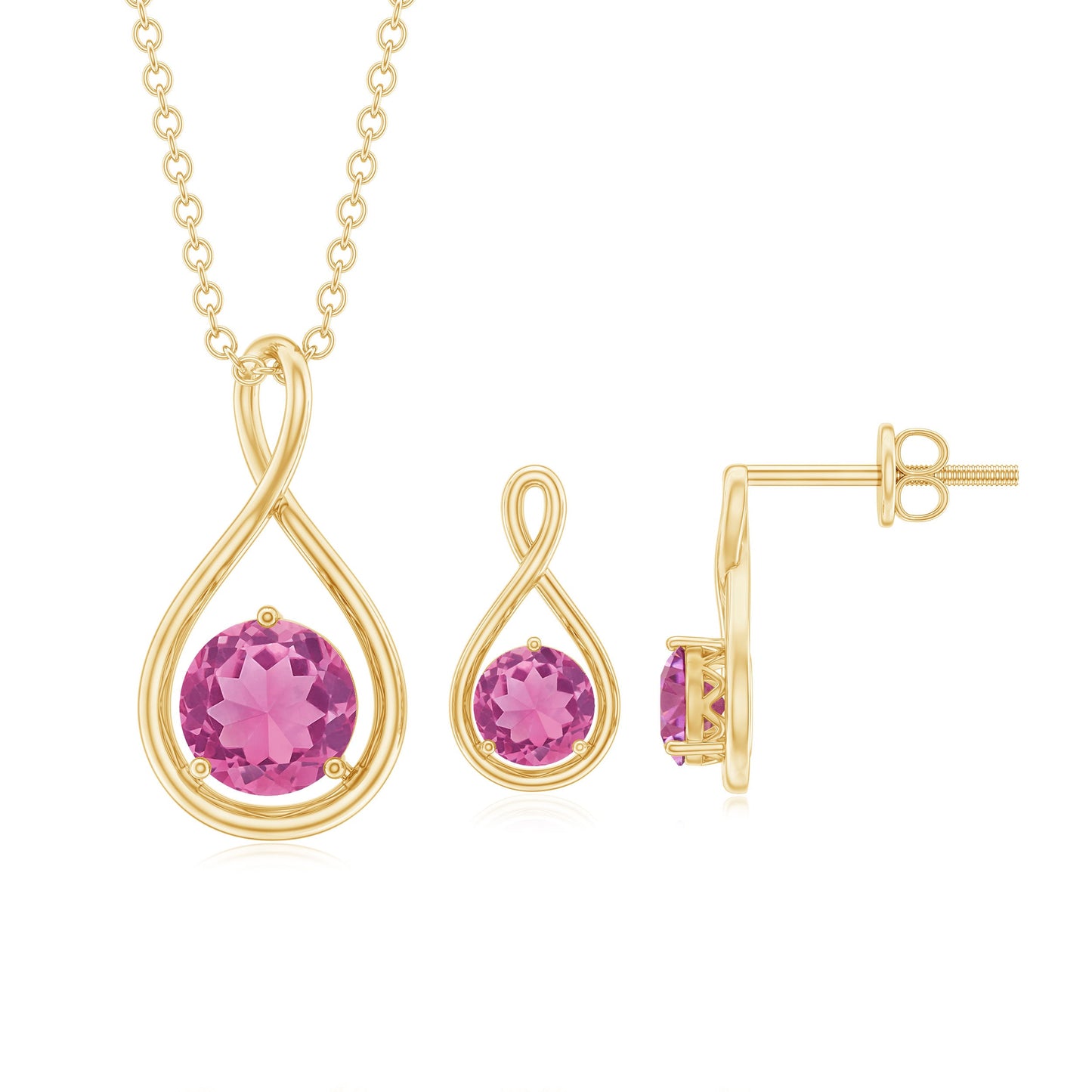 Genuine Pink Tourmaline Infinity Necklace and Earrings Set