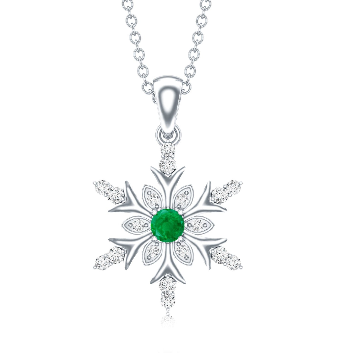 Emerald Snowflake Pendant Necklace with Diamond