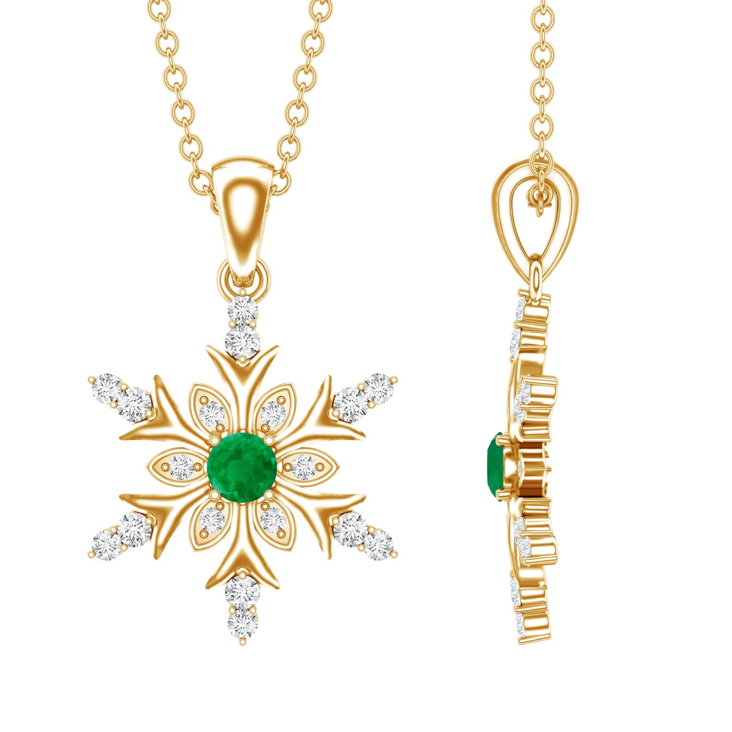 Emerald Snowflake Pendant Necklace with Diamond
