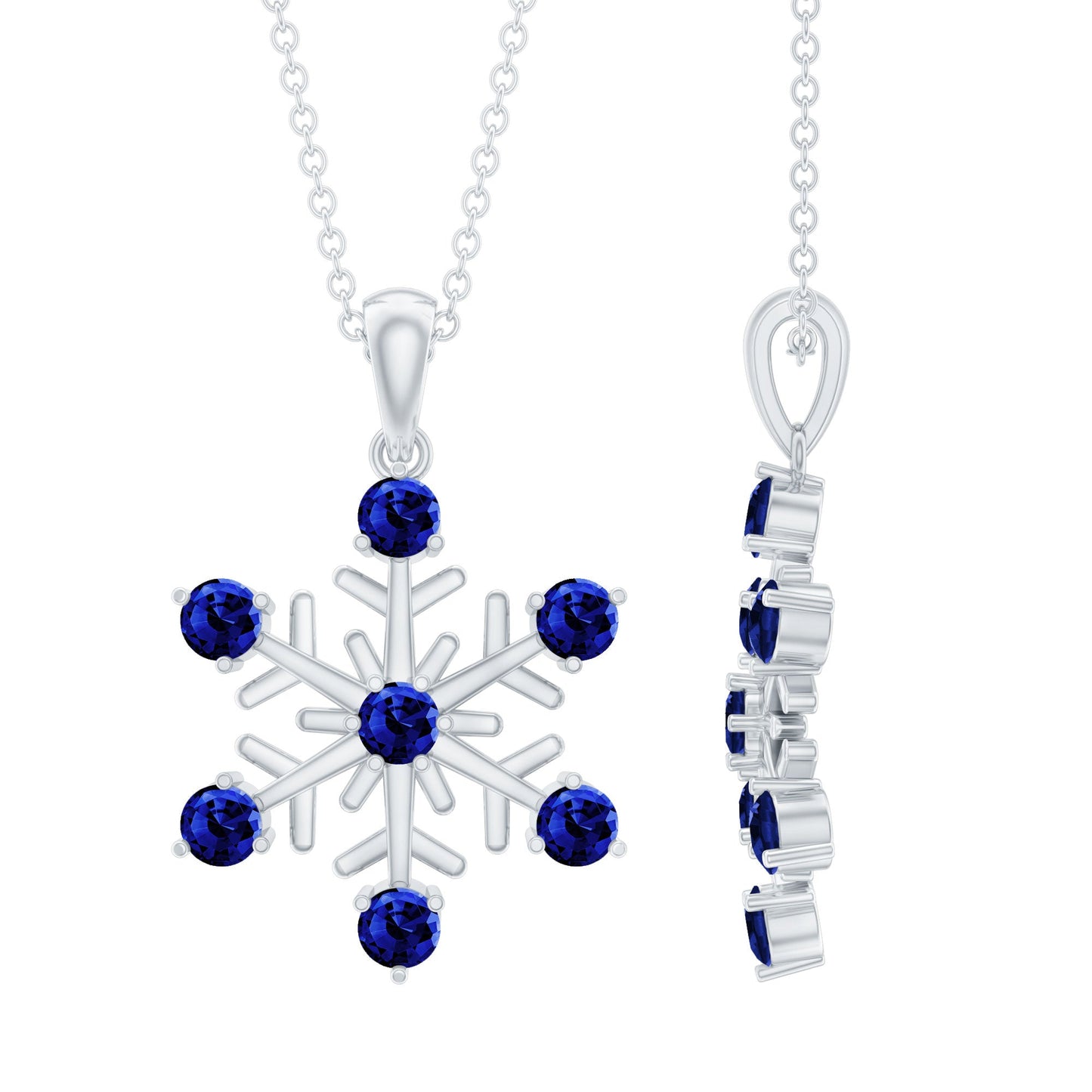 Lab Created Blue Sapphire Snowflake Pendant Necklace With Chain