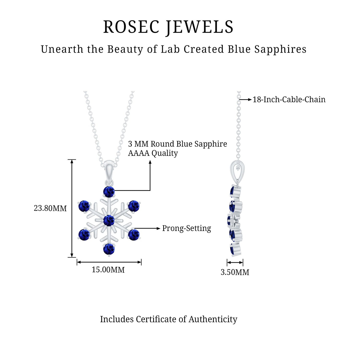 Lab Created Blue Sapphire Snowflake Pendant Necklace With Chain