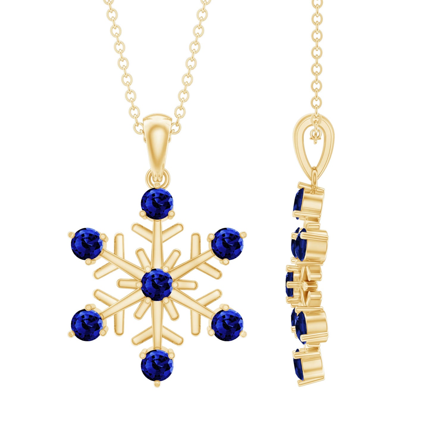 Lab Created Blue Sapphire Snowflake Pendant Necklace With Chain