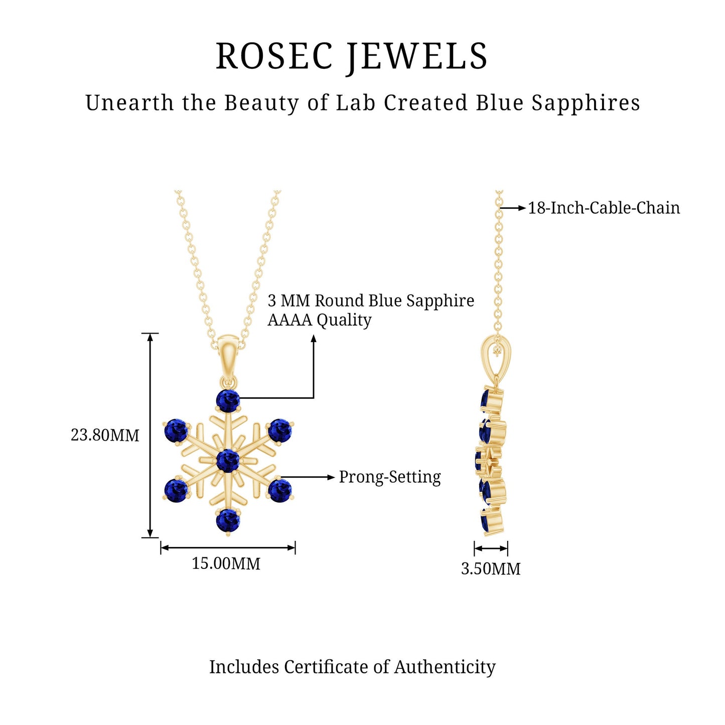 Lab Created Blue Sapphire Snowflake Pendant Necklace With Chain