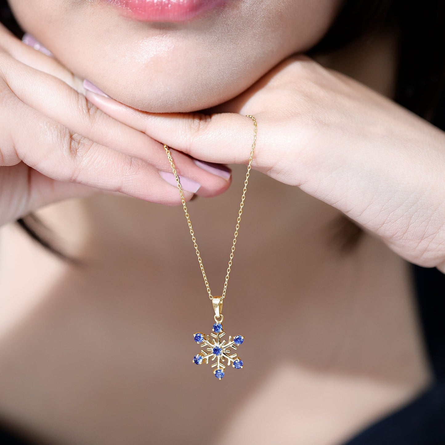 Lab Created Blue Sapphire Snowflake Pendant Necklace With Chain