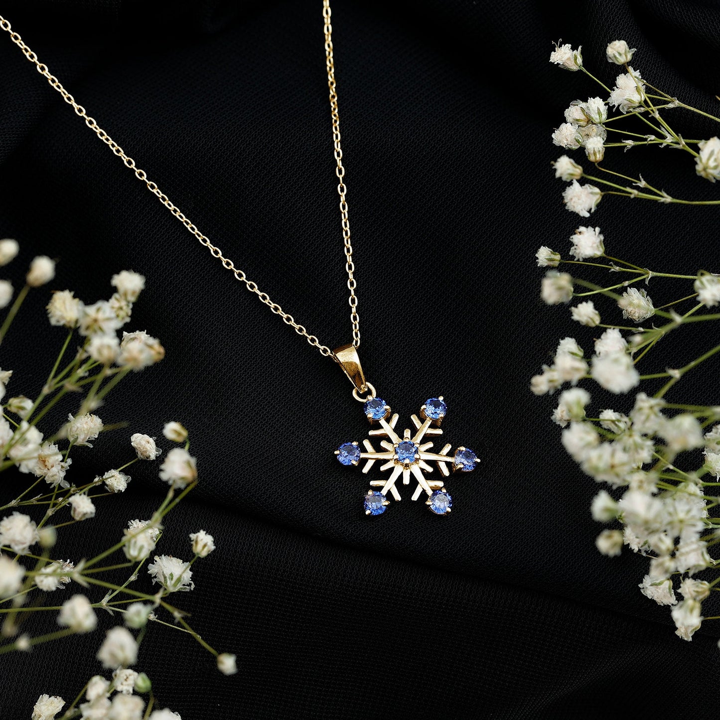 Lab Created Blue Sapphire Snowflake Pendant Necklace With Chain