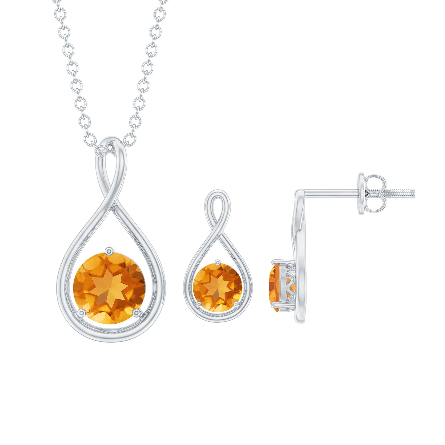 Natural Citrine Infinity Pendant and Earrings Set for Women