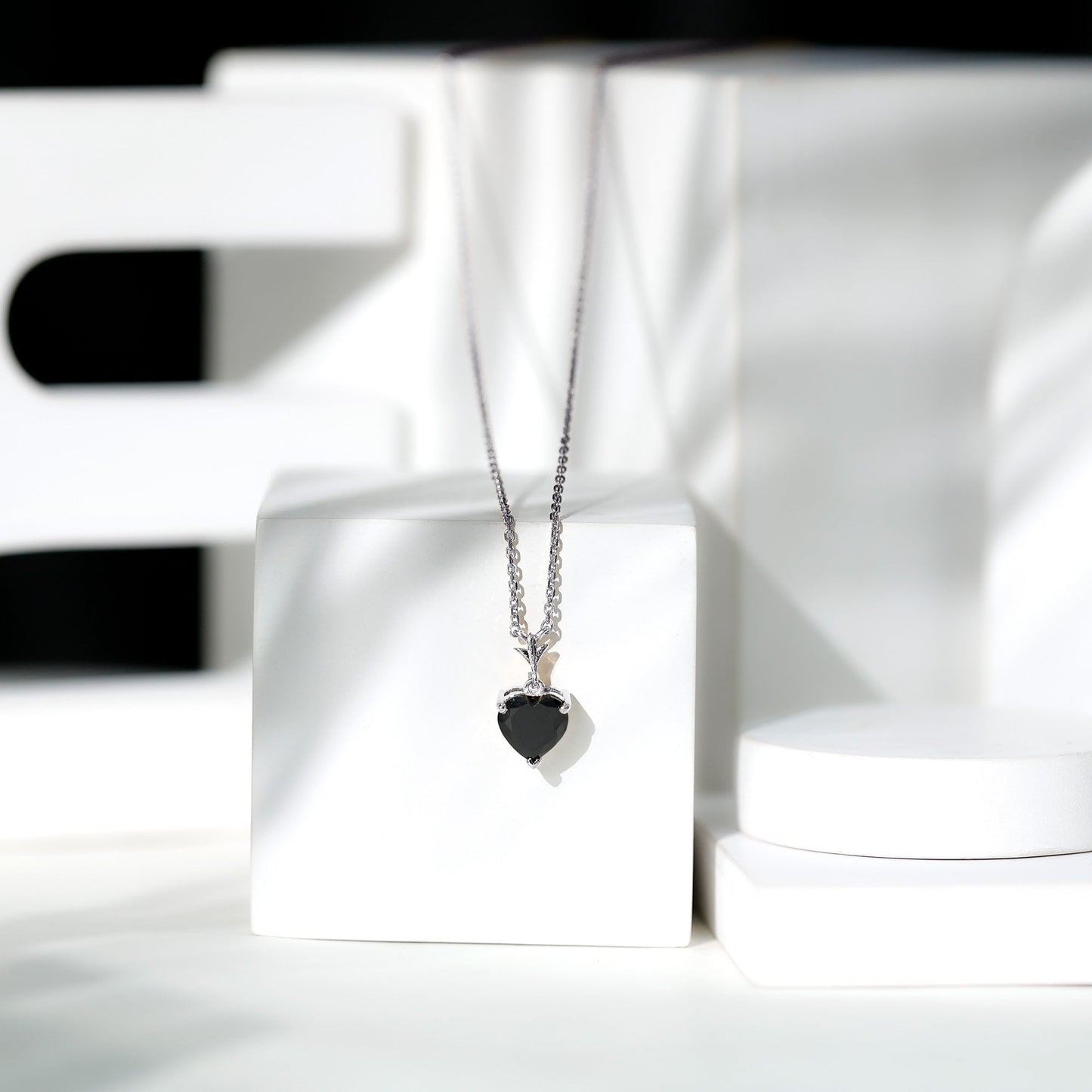 Lab Created Black Diamond Heart Shape Necklace With Chain