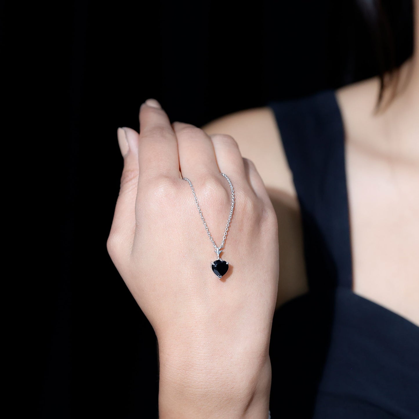 Lab Created Black Diamond Heart Shape Necklace With Chain