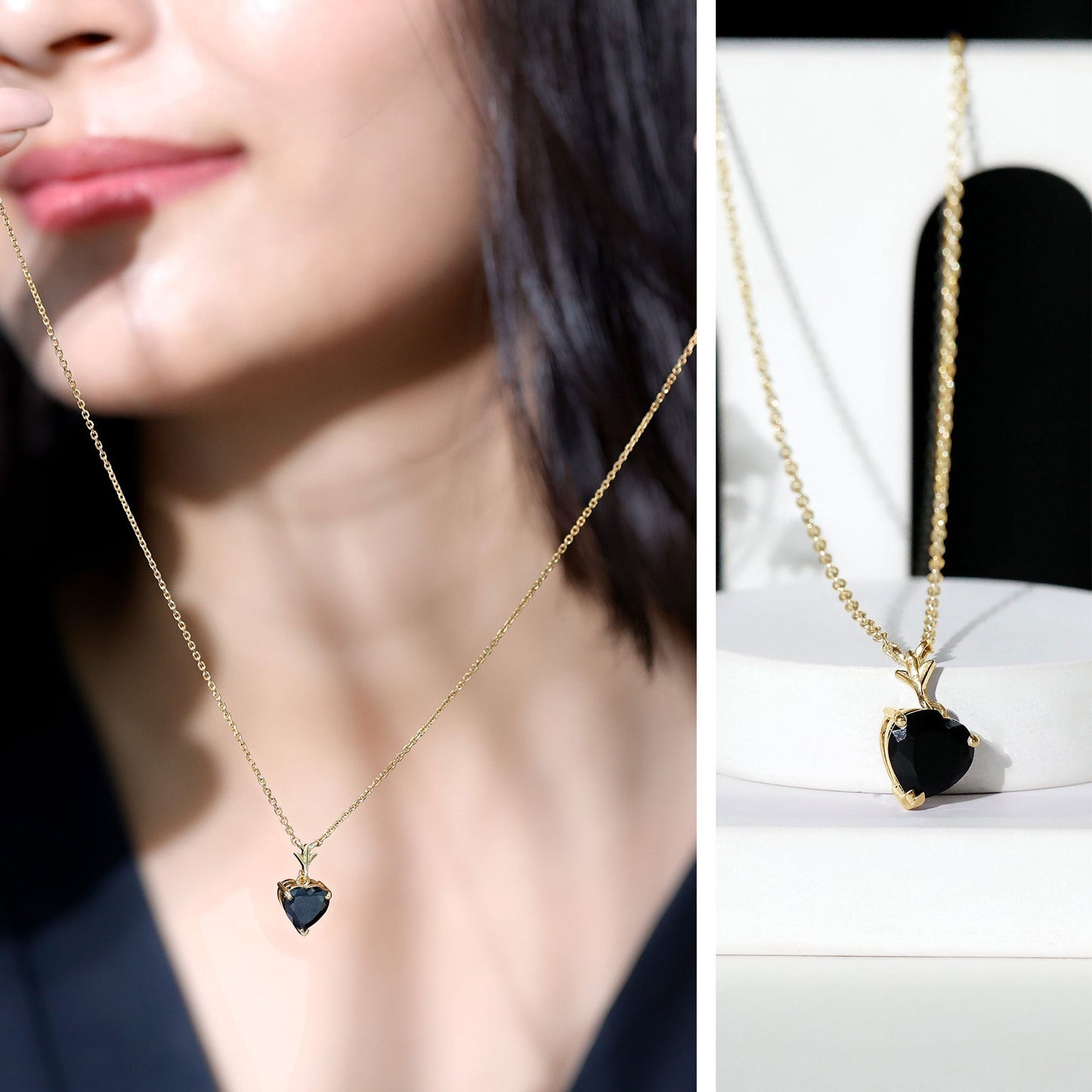 Lab Created Black Diamond Heart Shape Necklace With Chain