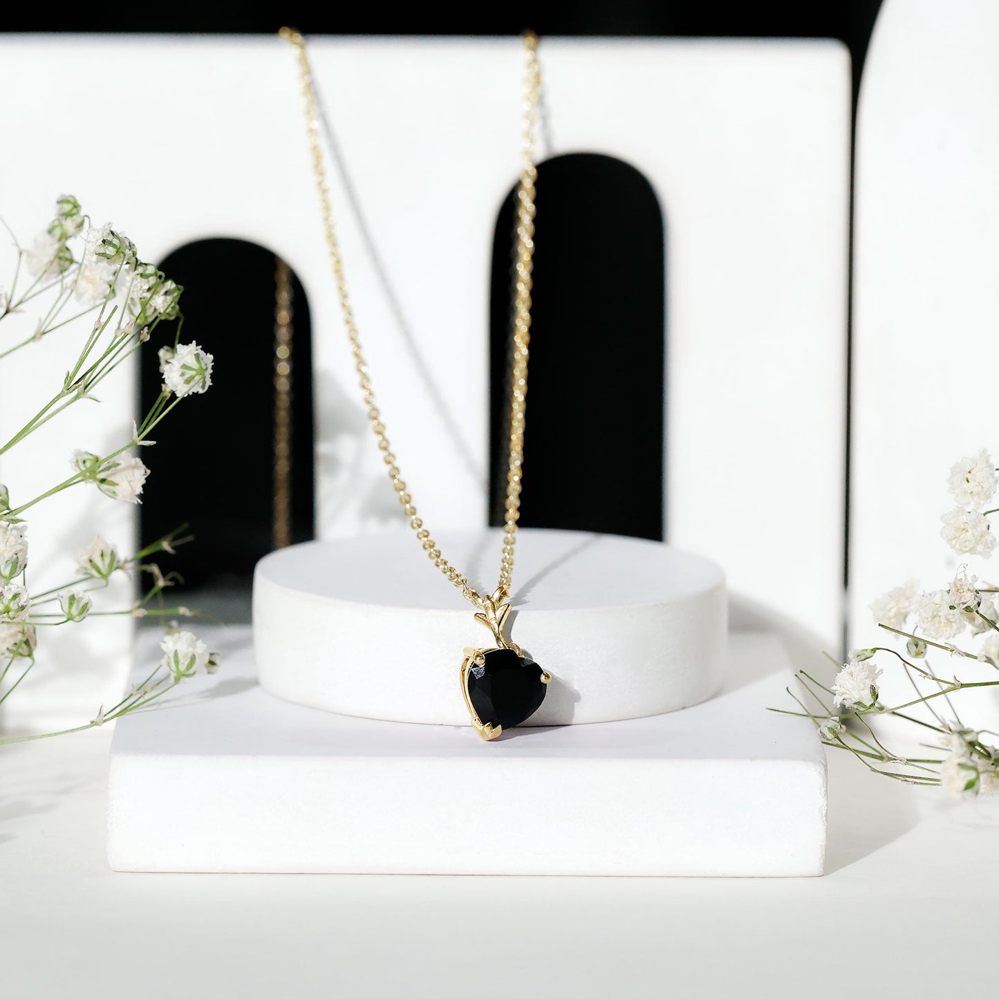 Lab Created Black Diamond Heart Shape Necklace With Chain