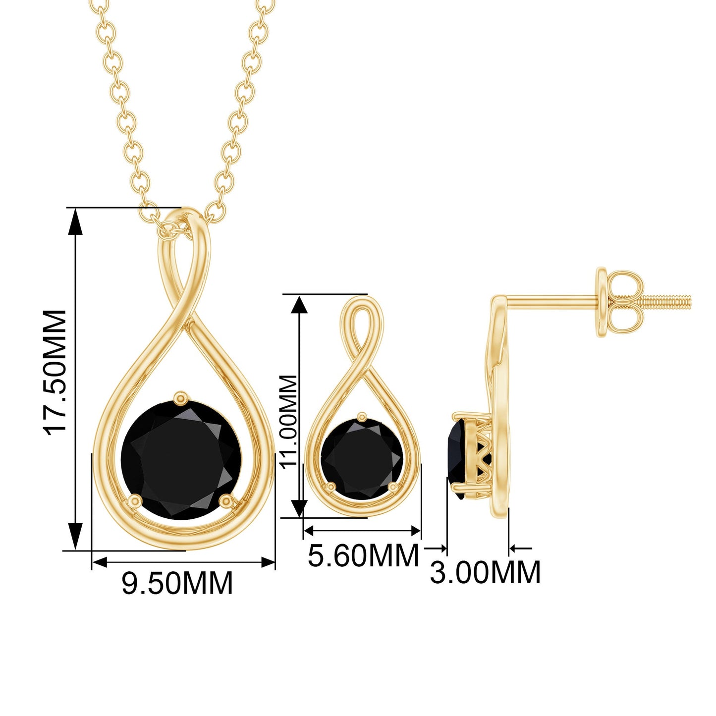 Natural Black Onyx Infinity Jewelry Set for Women