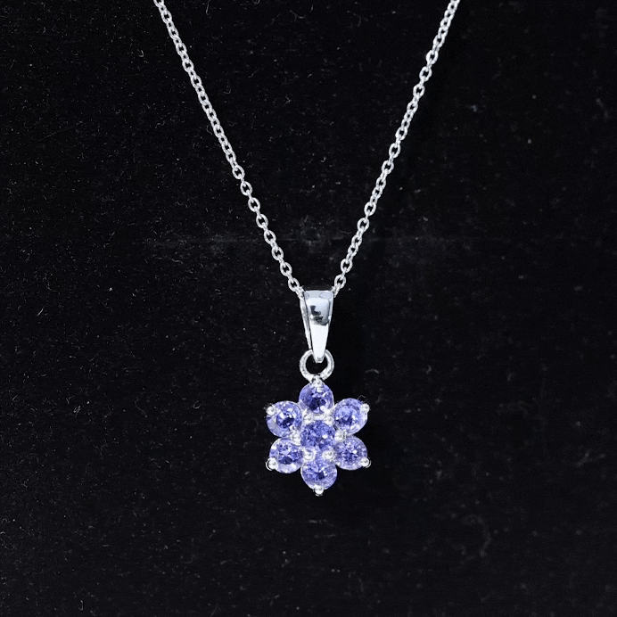 Natural Tanzanite Flower Cluster Pendant Necklace