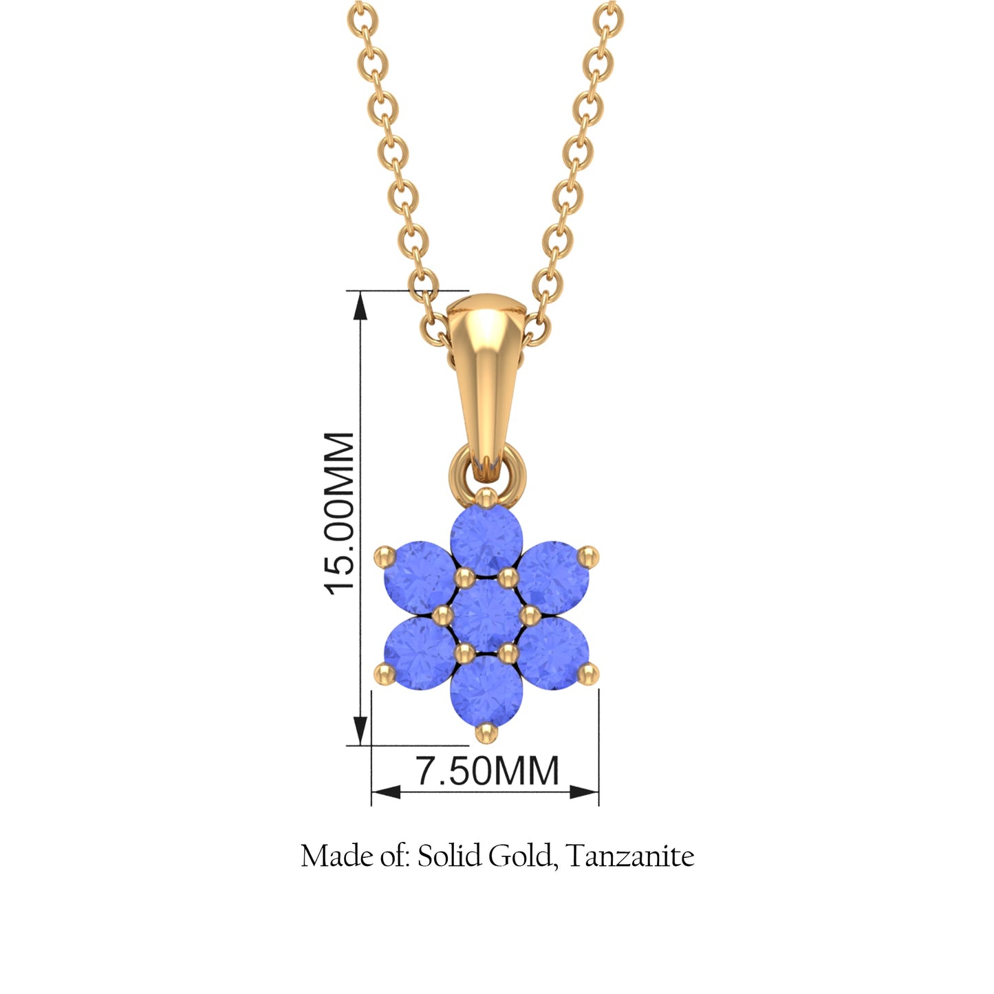 Natural Tanzanite Flower Cluster Pendant Necklace