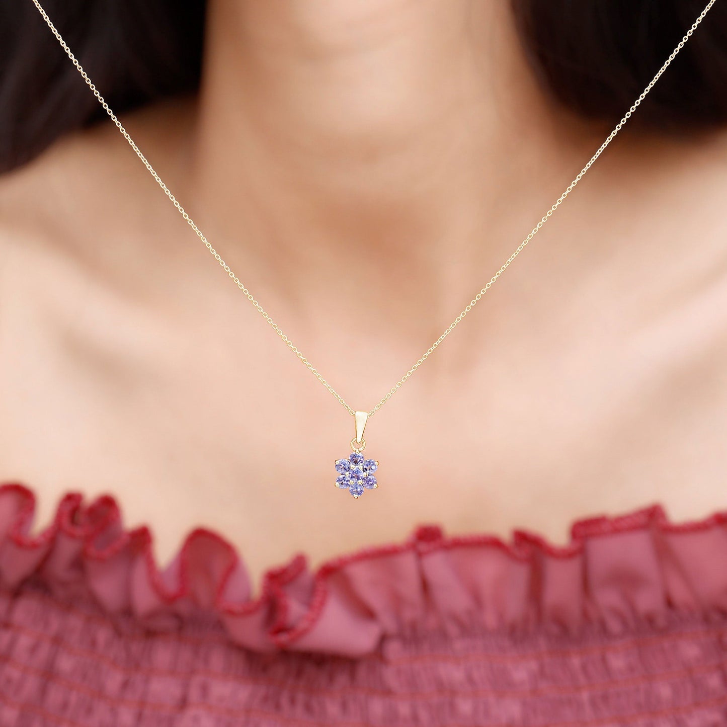 Natural Tanzanite Flower Cluster Pendant Necklace