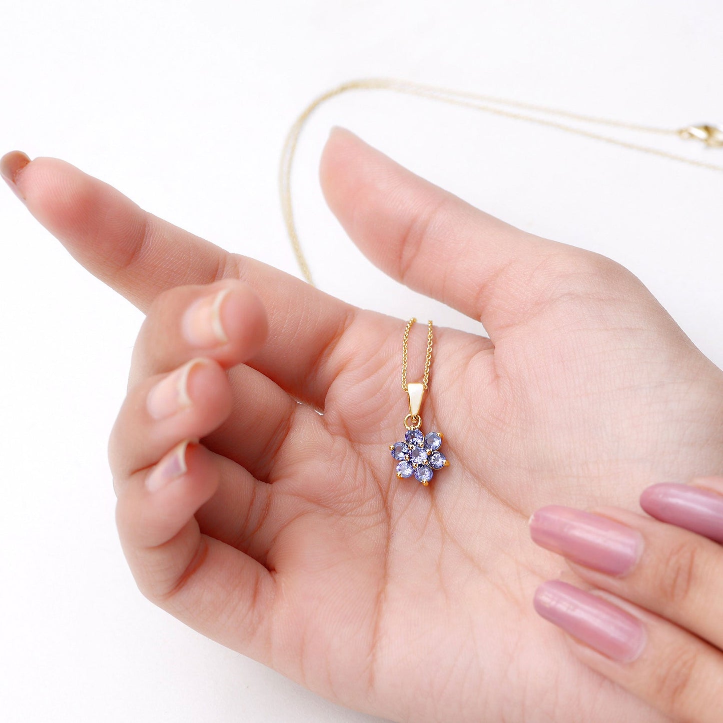 Natural Tanzanite Flower Cluster Pendant Necklace