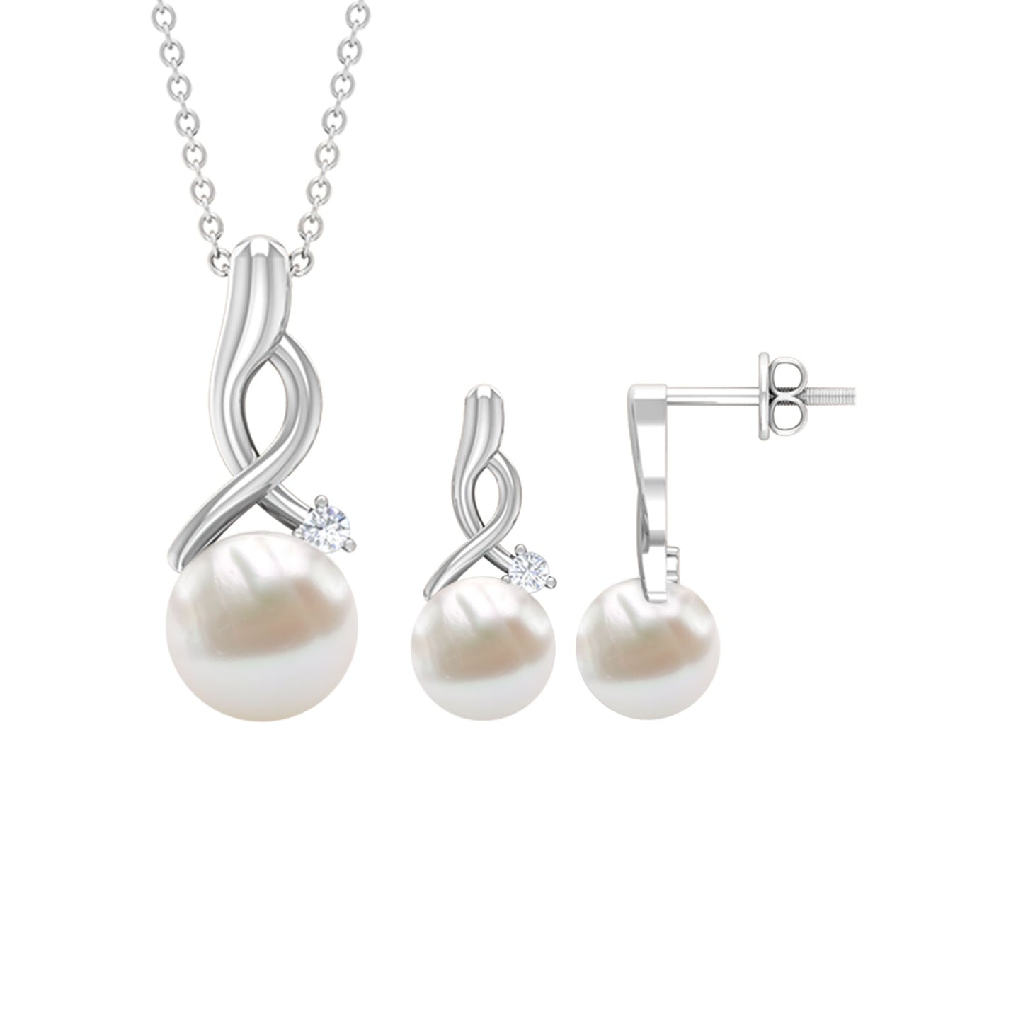 7.4 Carat Freshwater Pearl and Diamond Simple Drop jewelry Set