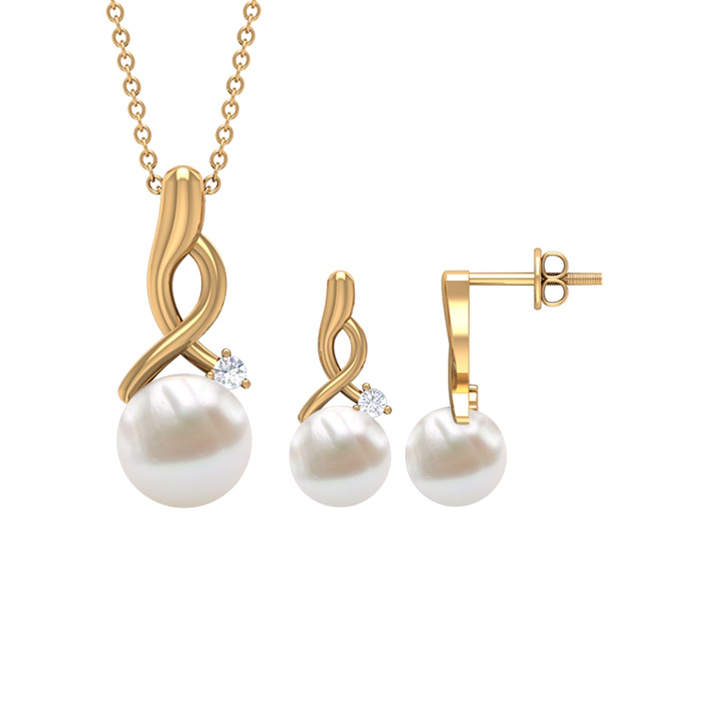 7.4 Carat Freshwater Pearl and Diamond Simple Drop jewelry Set