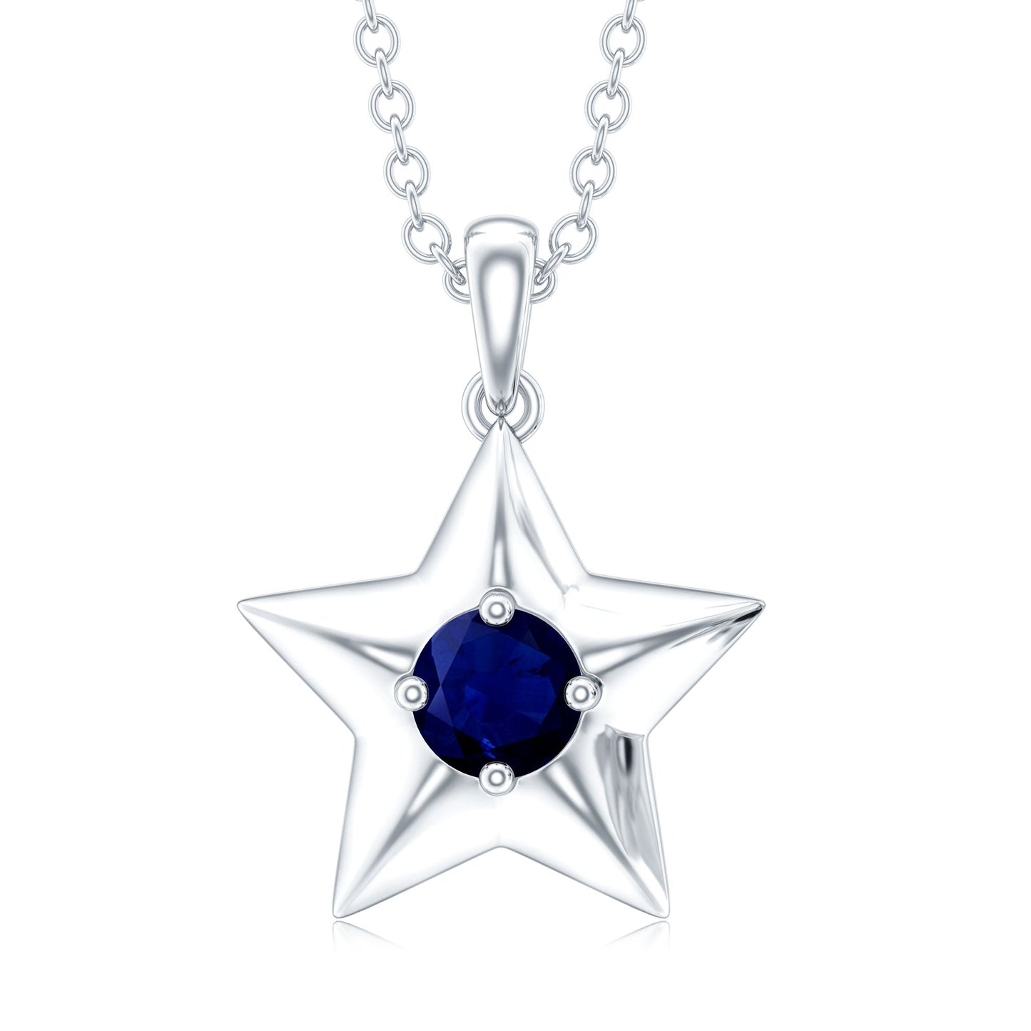 Natural Blue Sapphire Star Pendant Necklace for Women