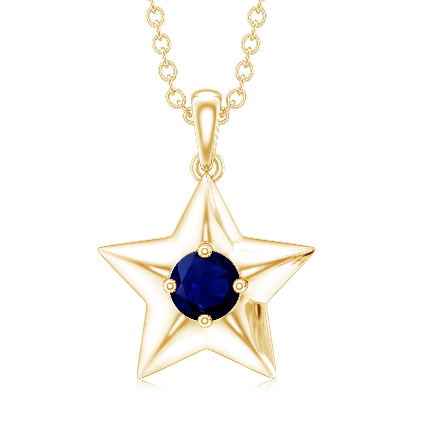 Natural Blue Sapphire Star Pendant Necklace for Women