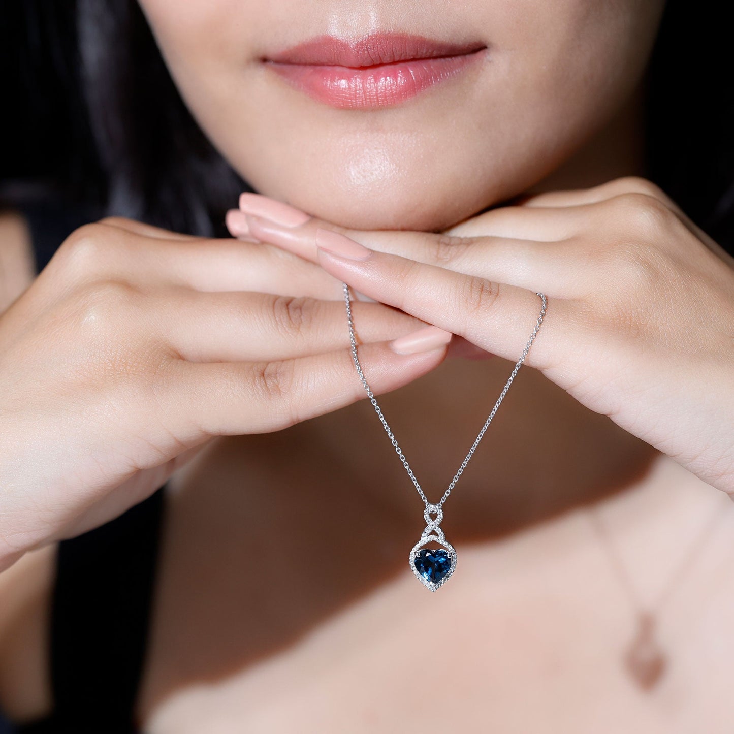 2 Carat Heart Shape London Blue Topaz Infinity Necklace with Diamond