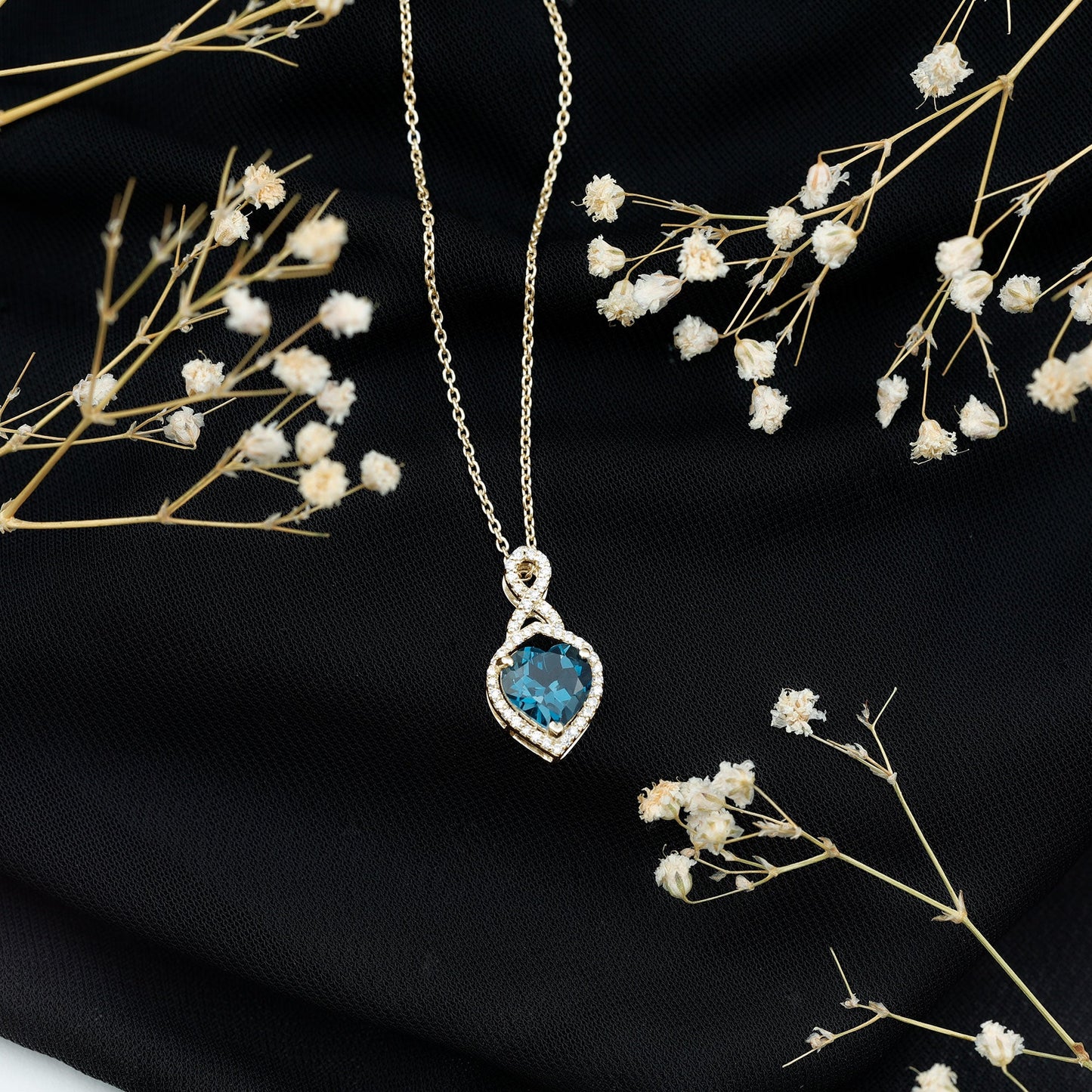 2 Carat Heart Shape London Blue Topaz Infinity Necklace with Diamond