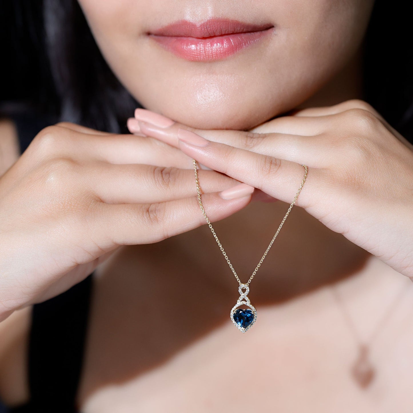 2 Carat Heart Shape London Blue Topaz Infinity Necklace with Diamond