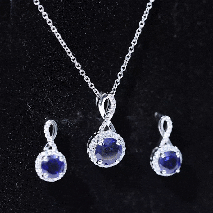 Certified Lab Grown Blue Sapphire Bridal Jewelry Set