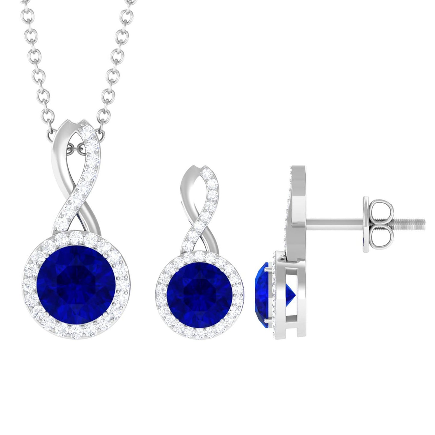 Certified Lab Grown Blue Sapphire Bridal Jewelry Set