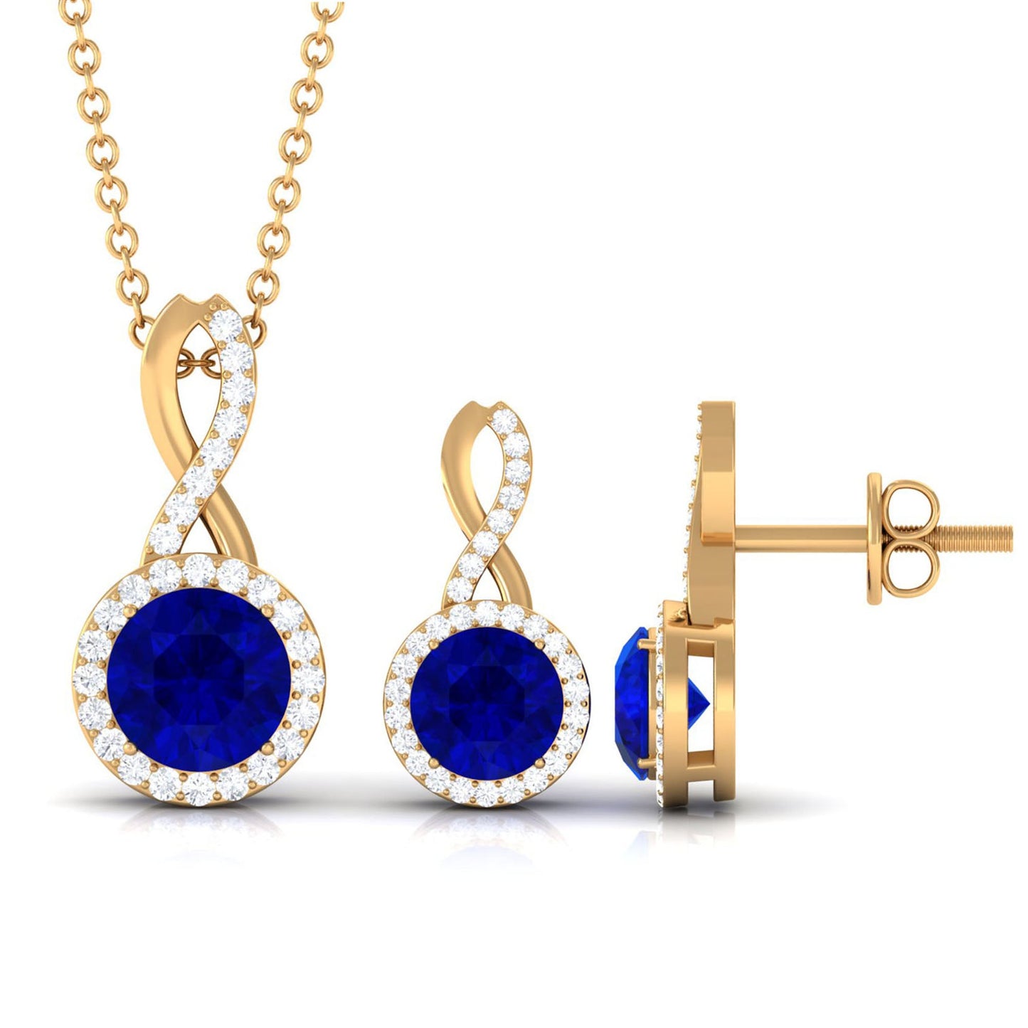 Certified Lab Grown Blue Sapphire Bridal Jewelry Set