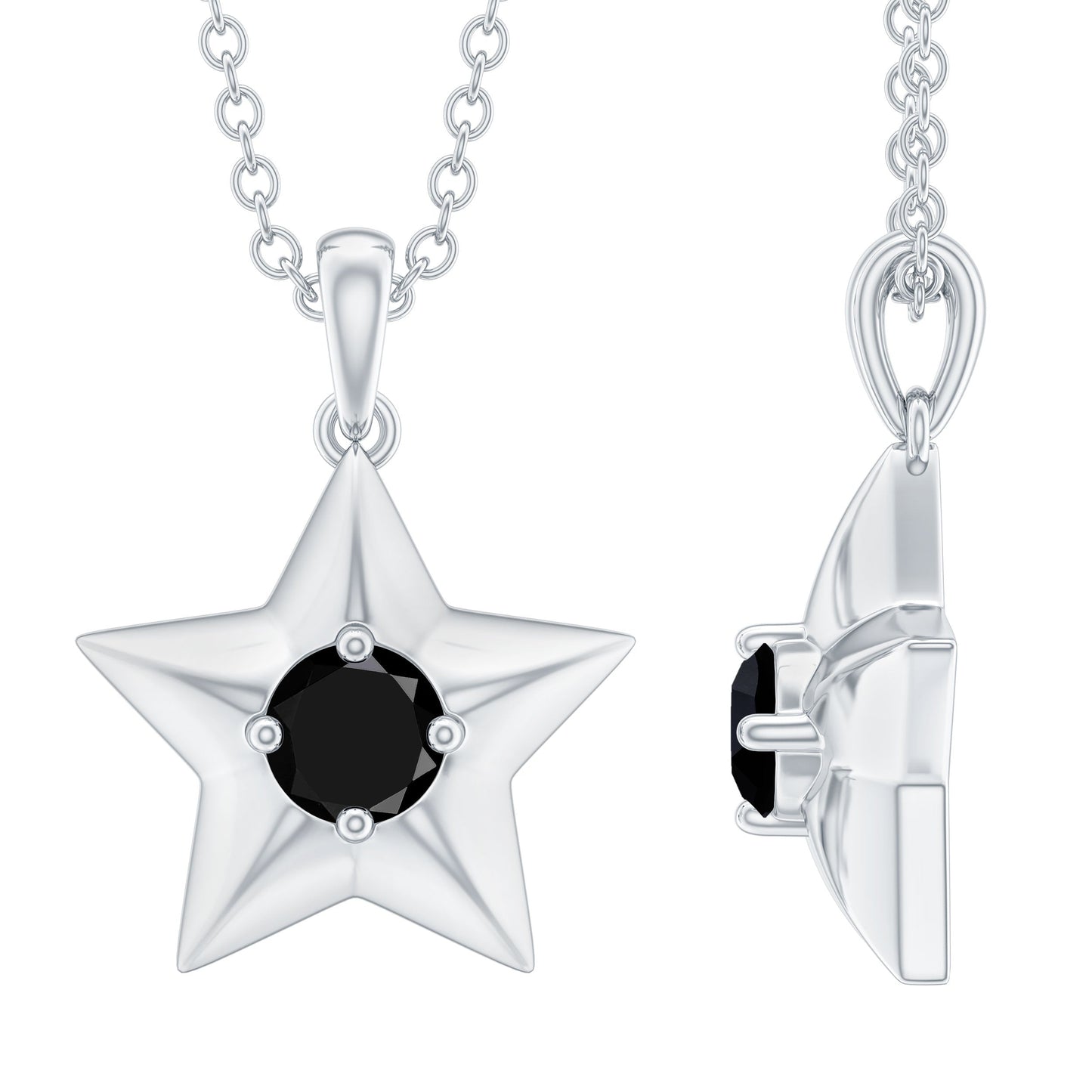 Natural Black Onyx Star Pendant Necklace for Women