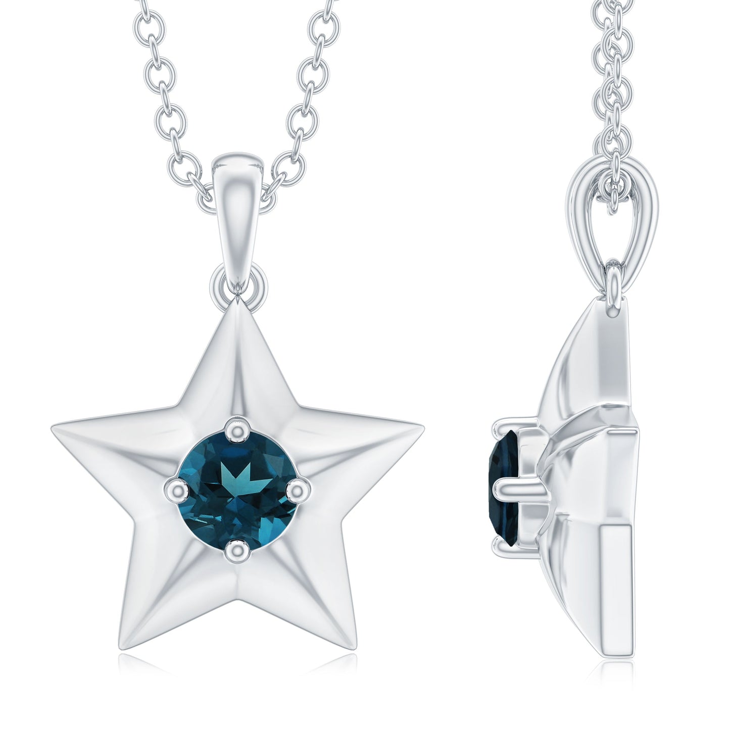 Real London Blue Topaz Star Pendant for Women