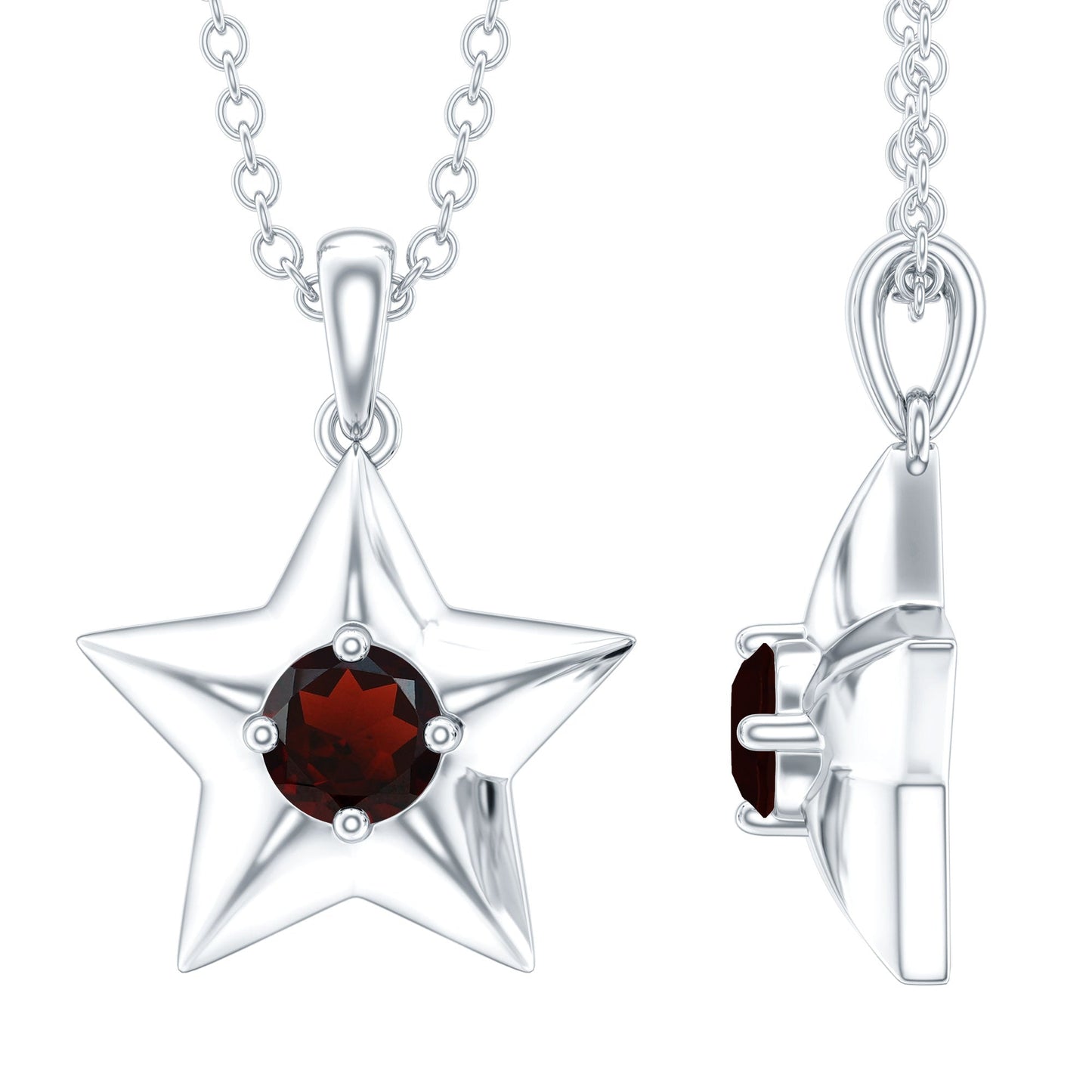 Natural Garnet Star Charm Pendant Necklace With Chain