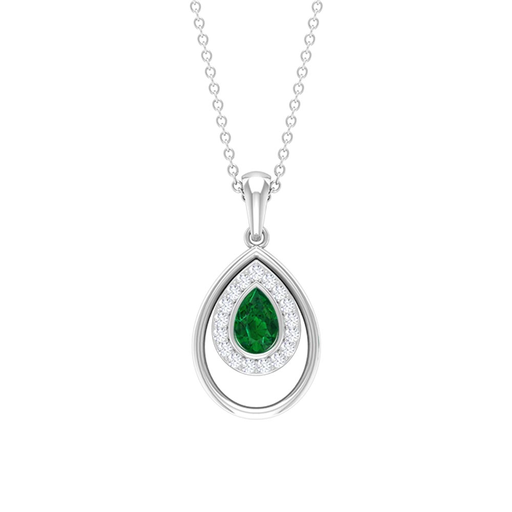 Natural Emerald Teardrop Necklace with Diamond