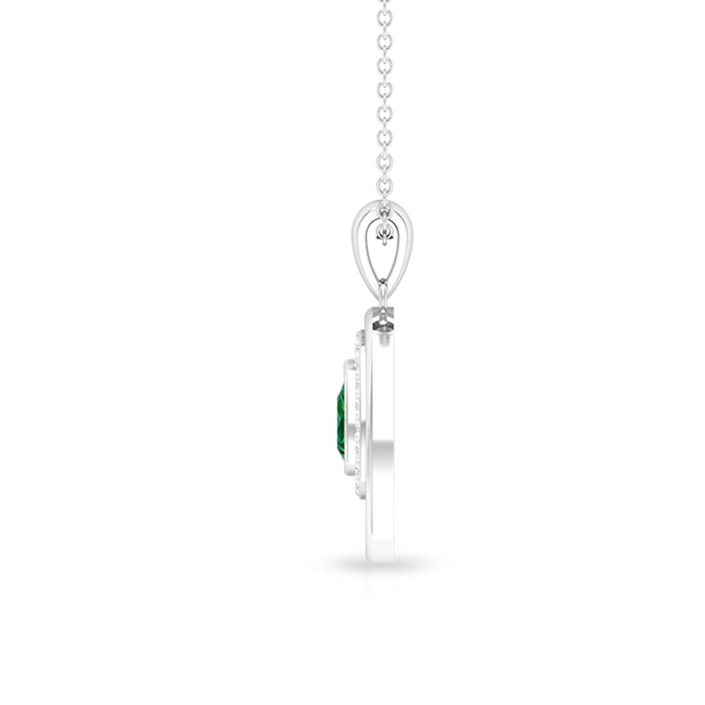 Natural Emerald Teardrop Necklace with Diamond