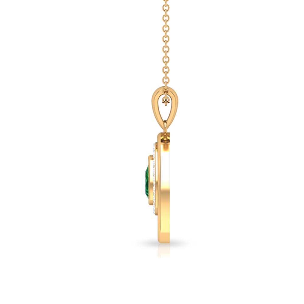 Natural Emerald Teardrop Necklace with Diamond
