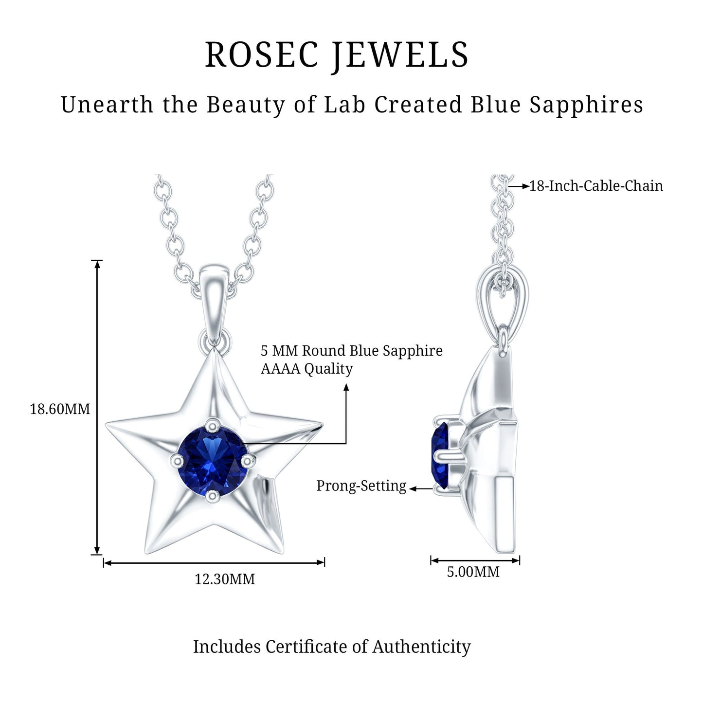 Lab Created Blue Sapphire Star Of David Necklace