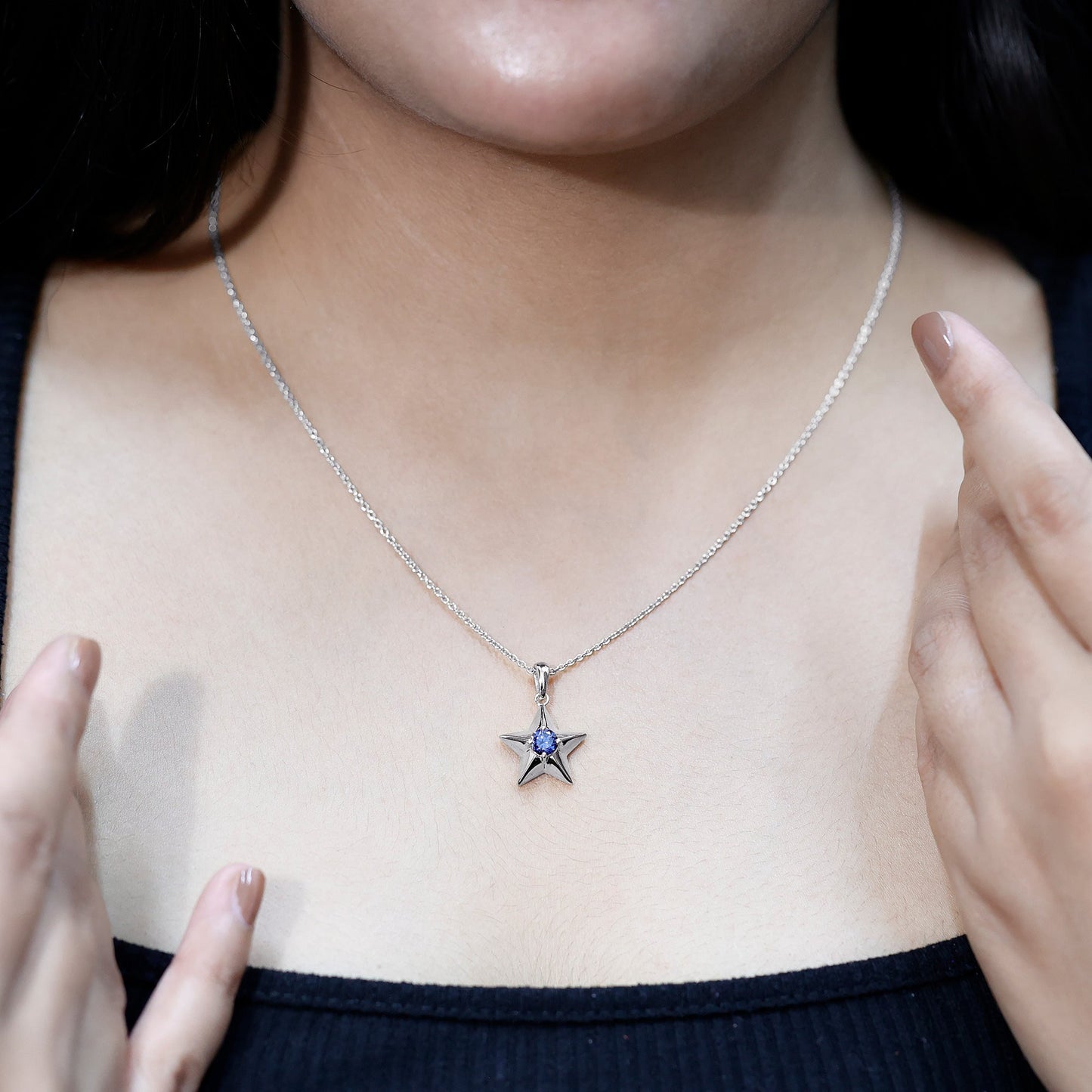 Lab Created Blue Sapphire Star Of David Necklace