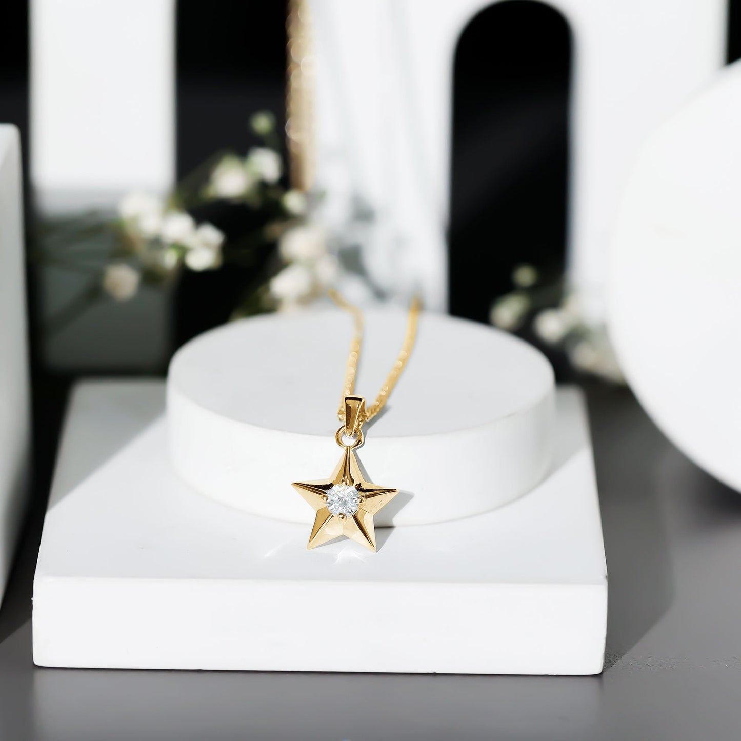 Certified Moissanite Star Pendant Necklace with Chain