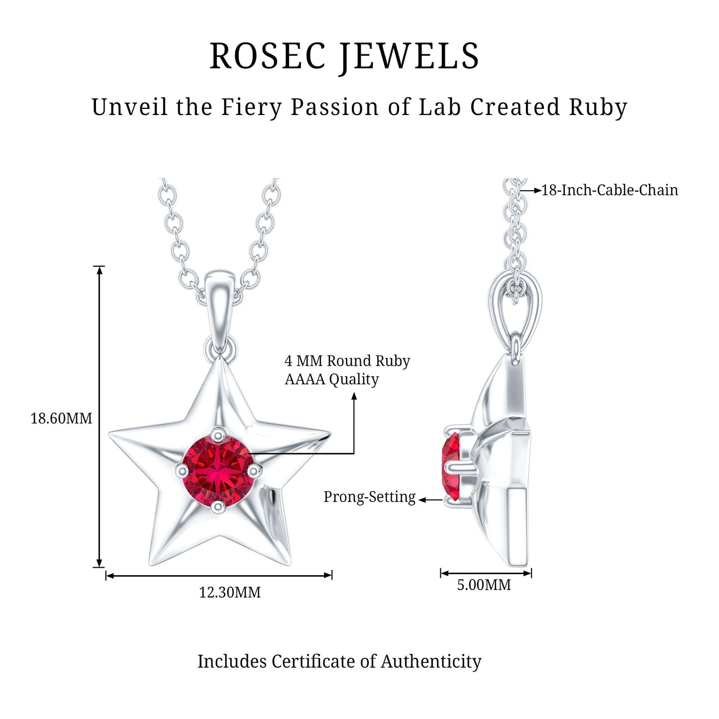 Certified Lab Created Ruby Star Pendant Necklace