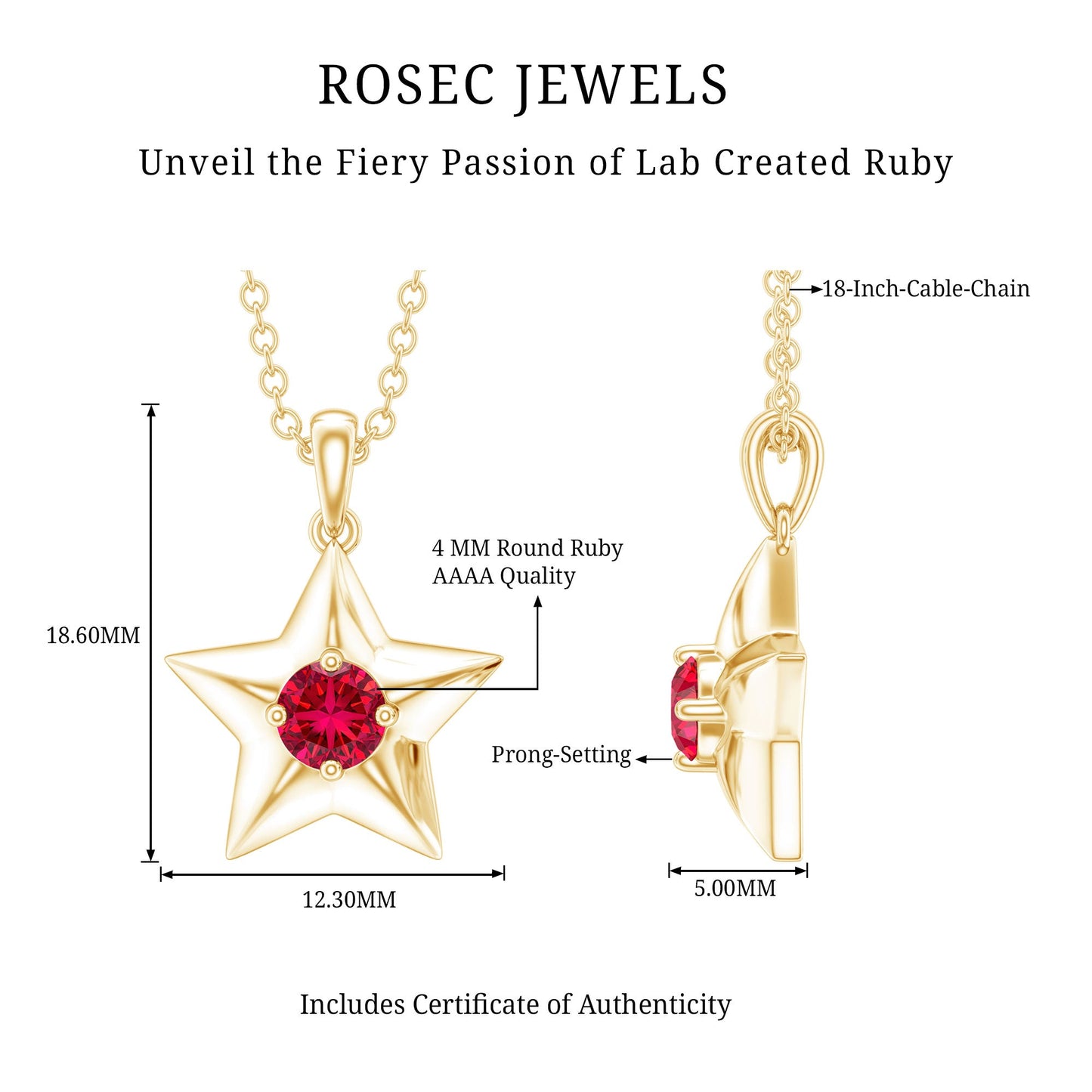Certified Lab Created Ruby Star Pendant Necklace