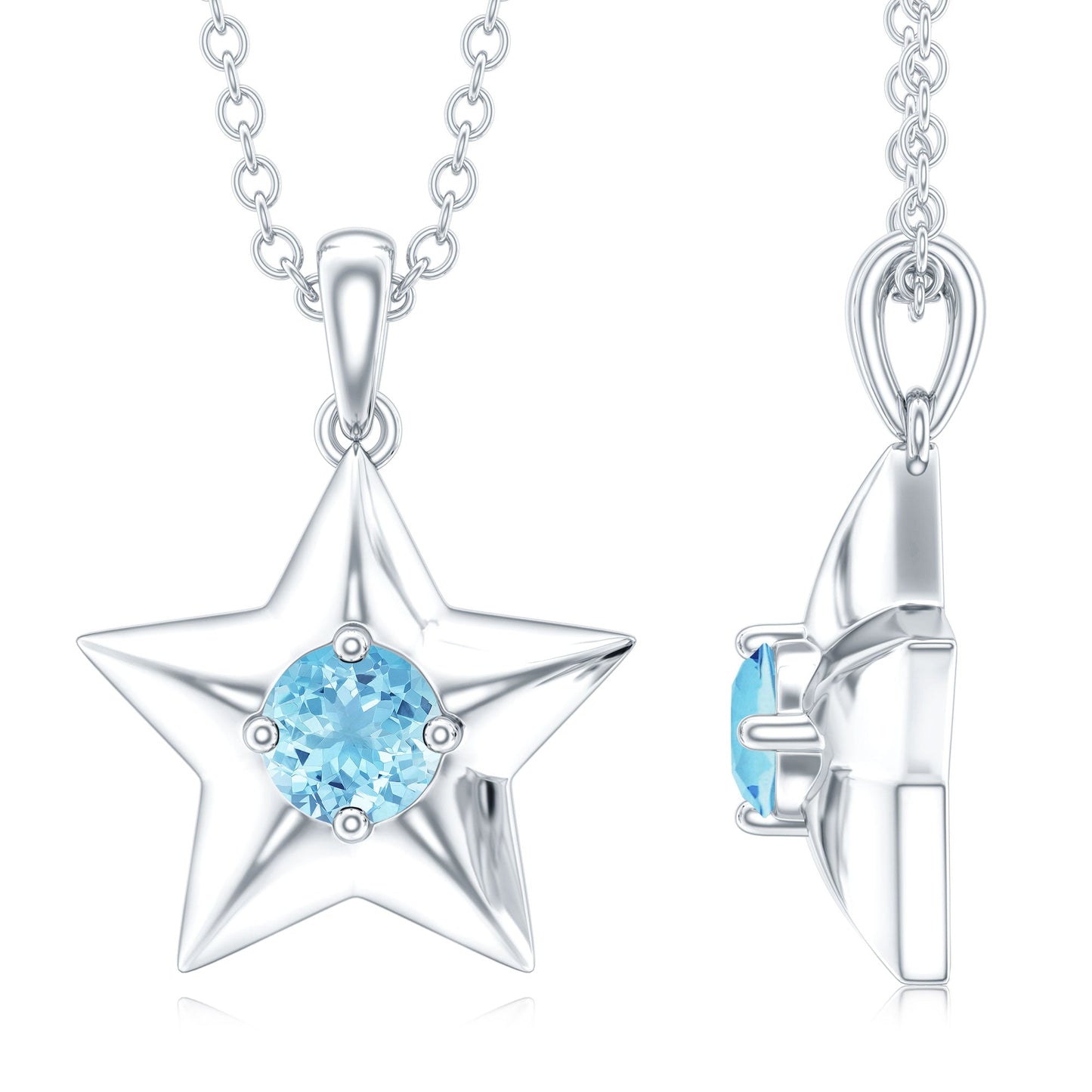 Natural Aquamarine Star of David Necklace for Women