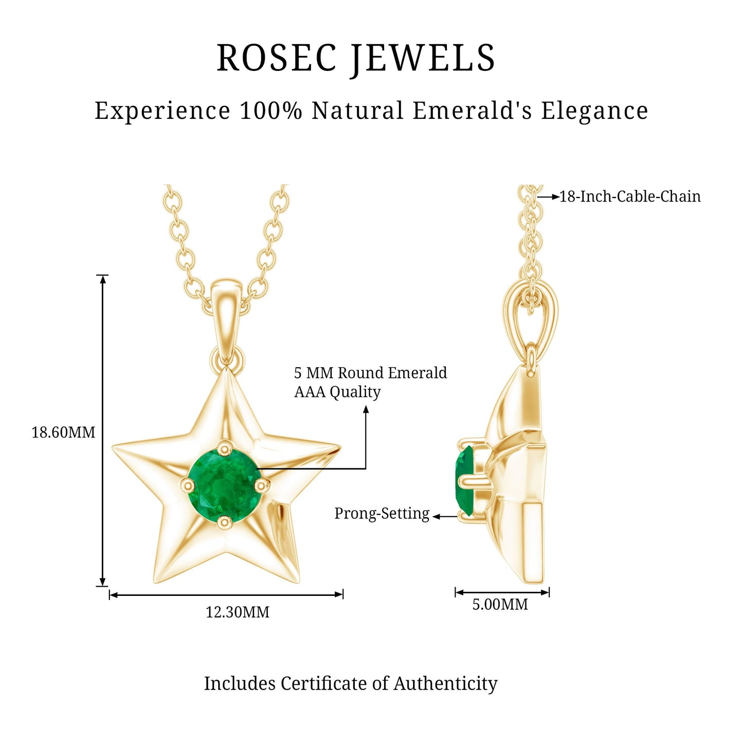 Natural Half Carat Emerald Star Pendant Necklace for Women