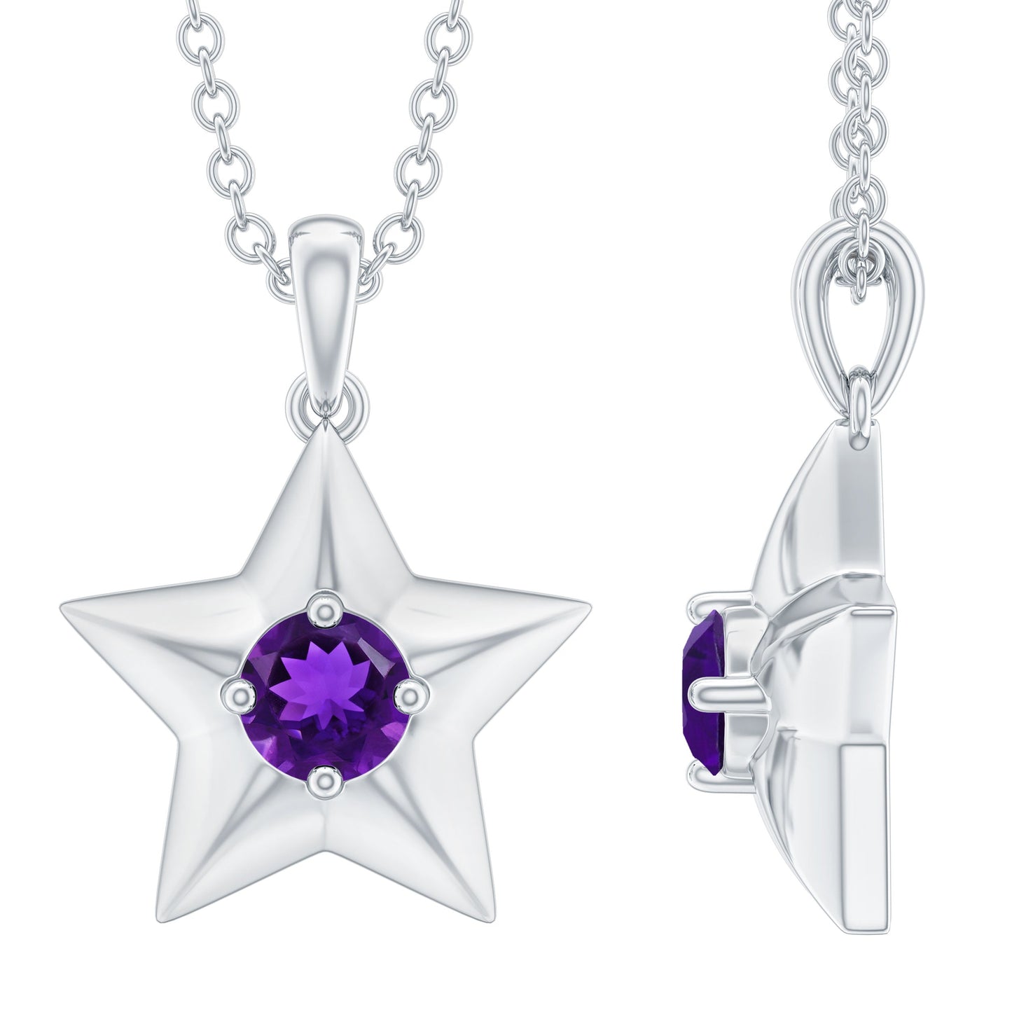 Natural Amethyst Star Of David Necklace with Chain