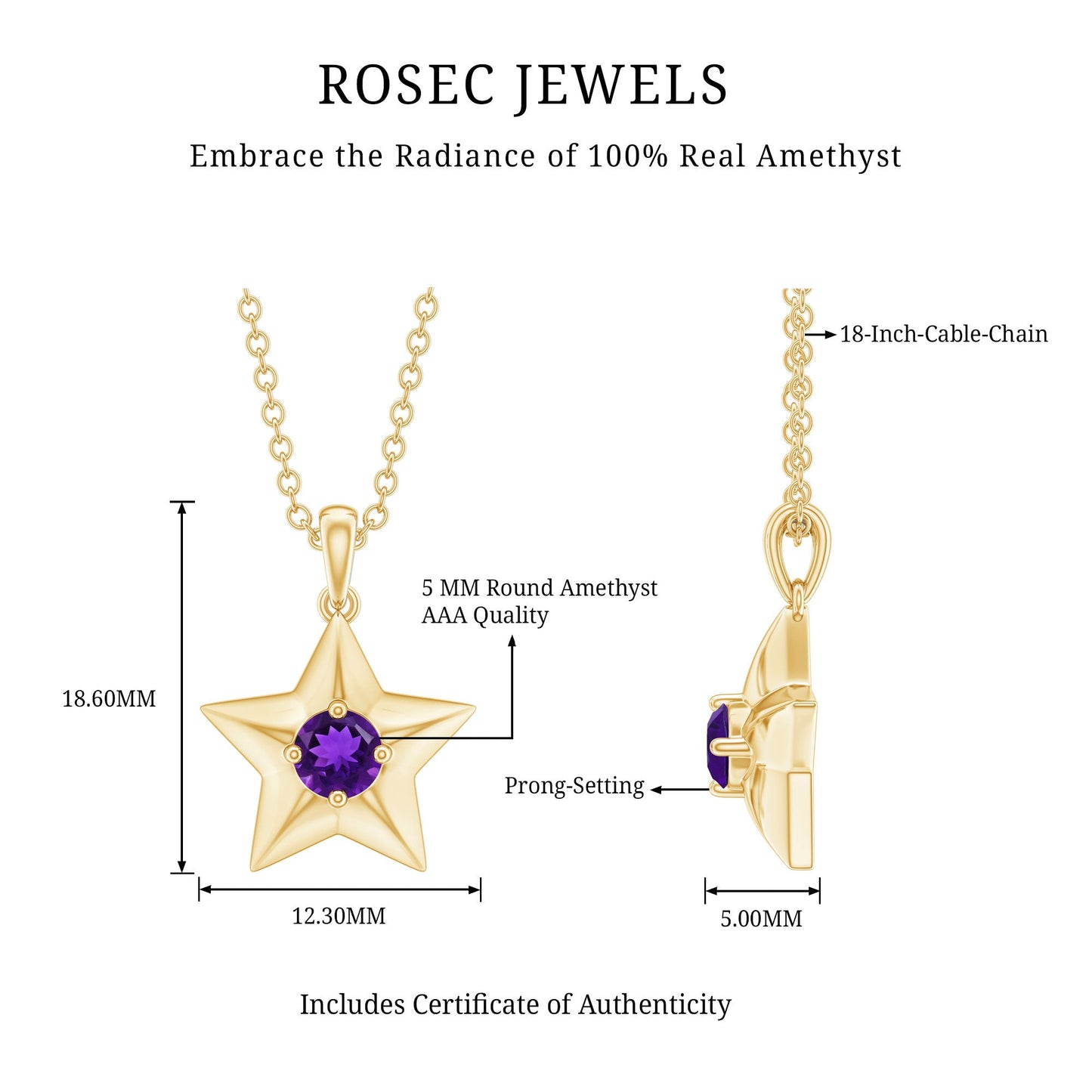 Natural Amethyst Star Of David Necklace with Chain