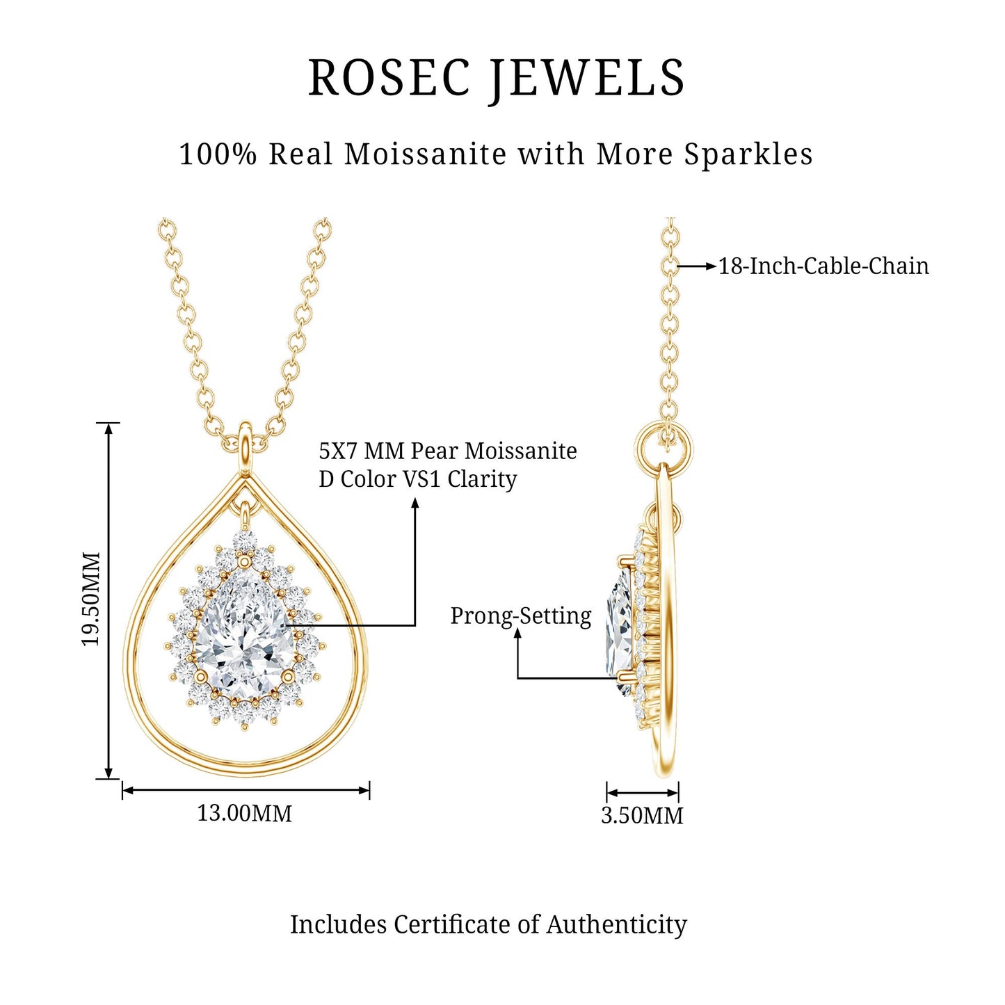 Certified 0.7 Carat Moissanite Teardrop Pendant Necklace