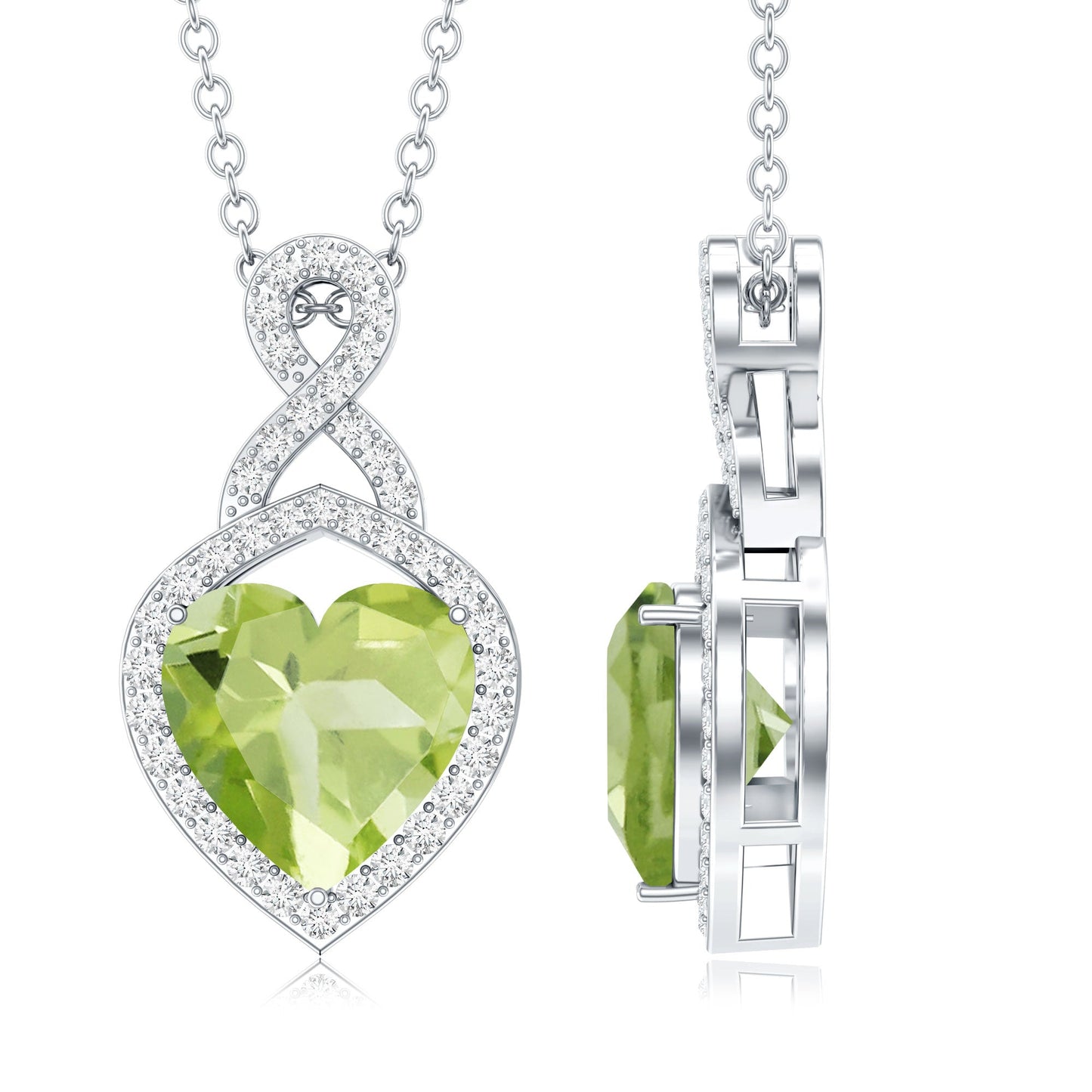 2 Carat Heart Shape Peridot Infinity Pendant with Moissanite