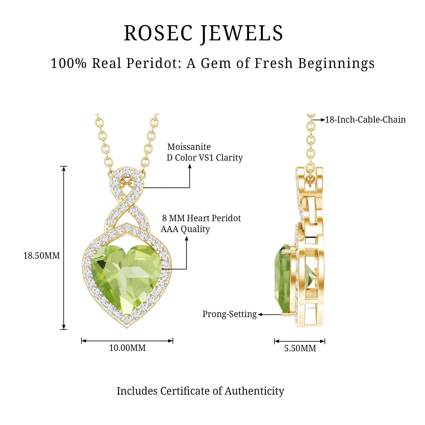 2 Carat Heart Shape Peridot Infinity Pendant with Moissanite