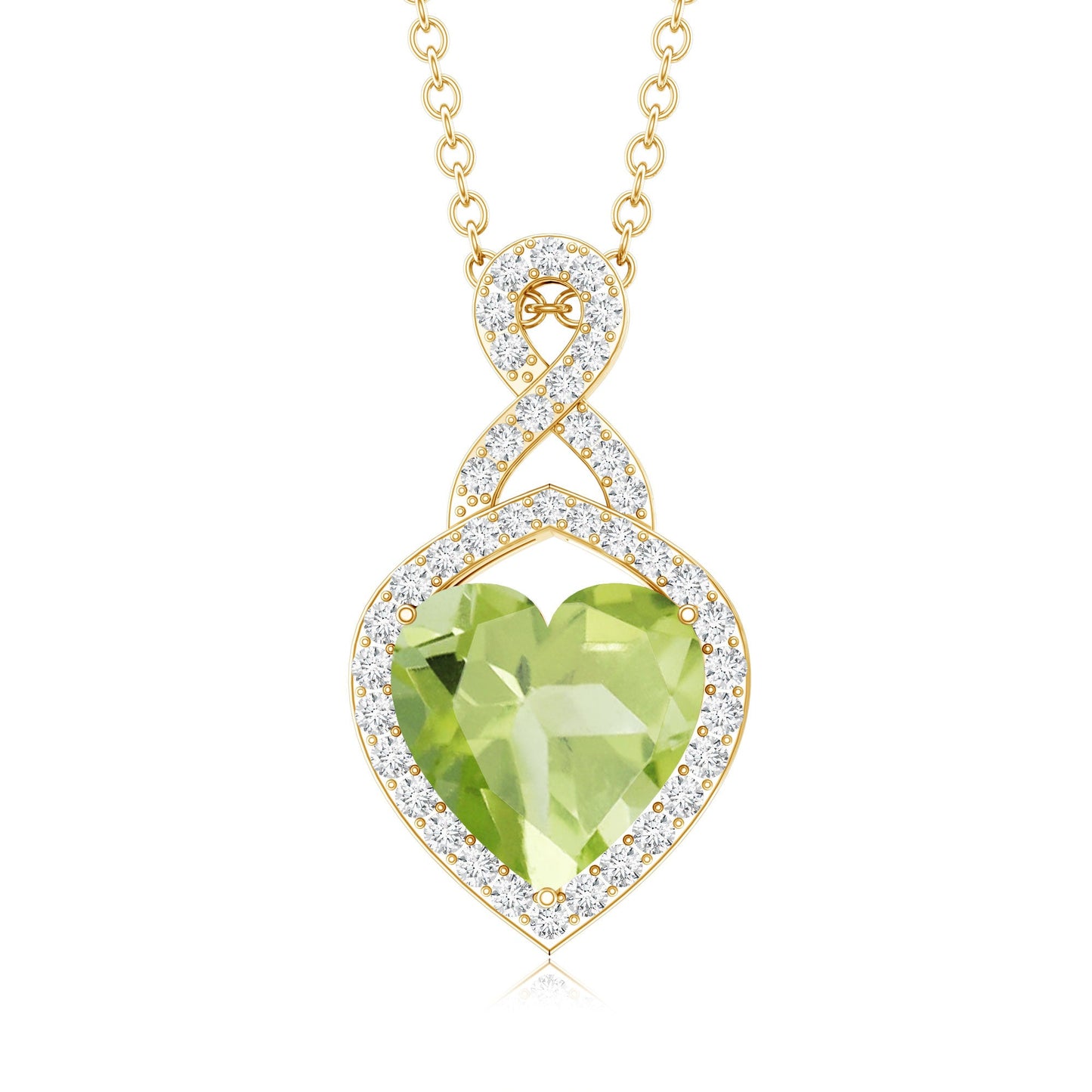 2 Carat Heart Shape Peridot Infinity Pendant with Moissanite
